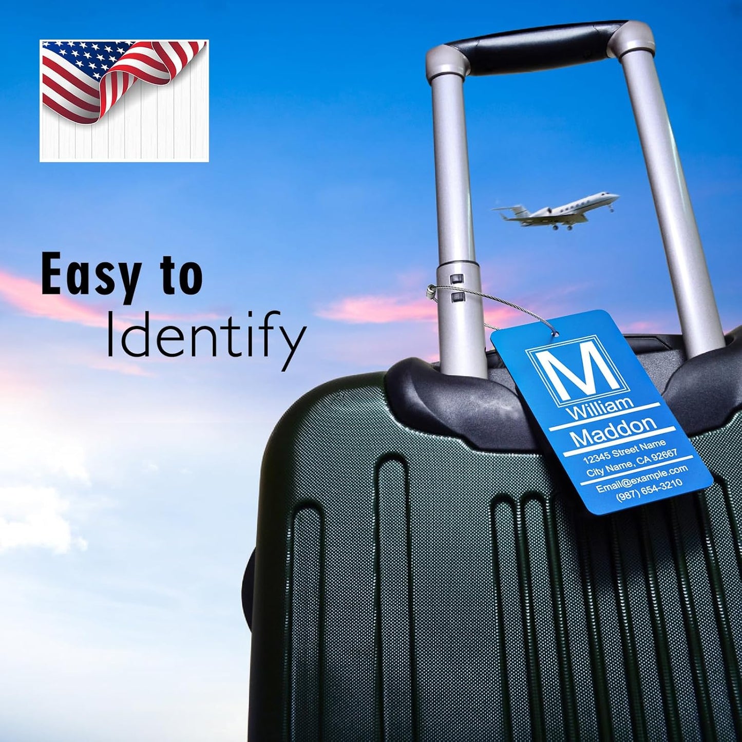 Luggage Tags for Suitcase - Personalized Engraved Metal Tag for Cruise Travel - Blue Custom Name Tags Suitable for Bags and Backpacks
