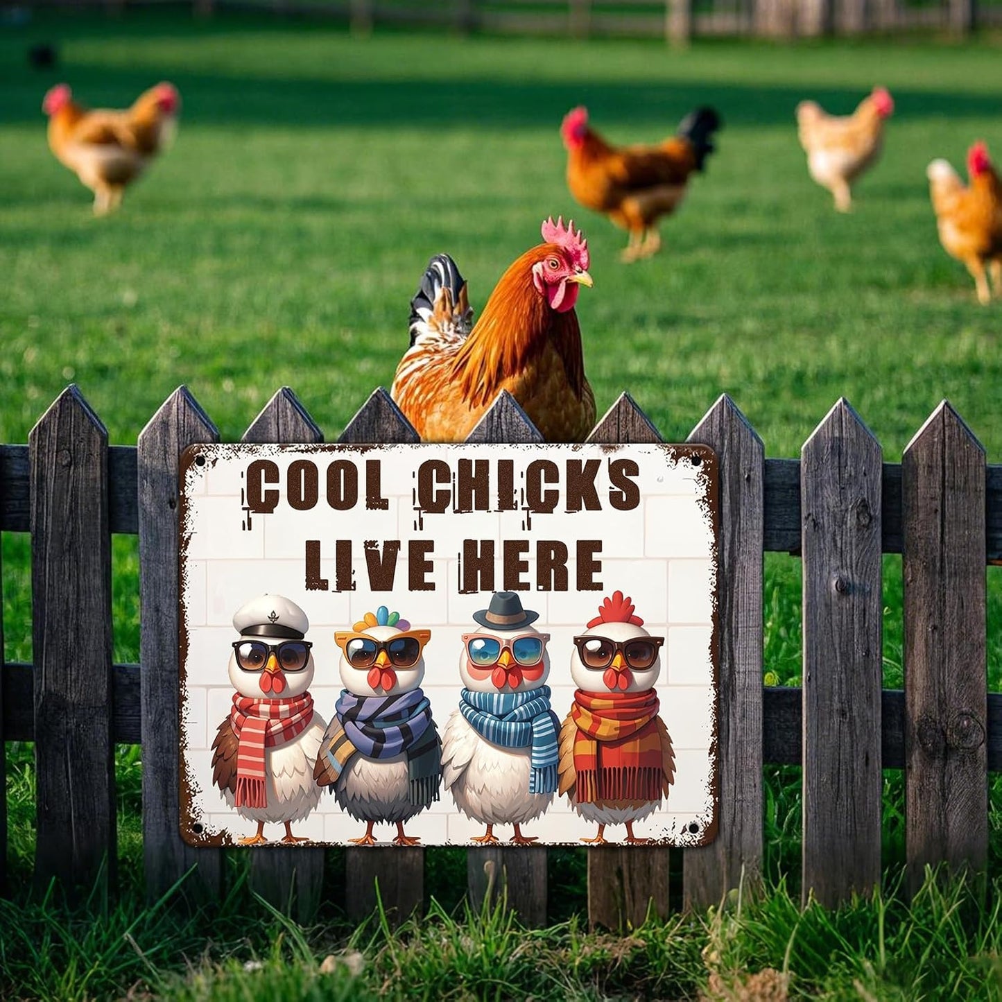 Funny Cool Chicks Live Here Tin Sign Plaque Metal Poster 12x16 Inch Home Kitchen Garden Restaurant Farm Wall Decor