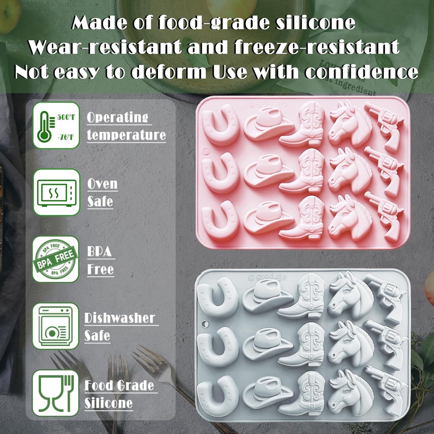 Cowboy Chocolate Molds Silicone, Western Themed Molds with Cowboy Hat, Boot, Horse, Saddle for Candy, Cakesicle, Cupcake, Jello, Ice Cube, Candle & Party Decorations