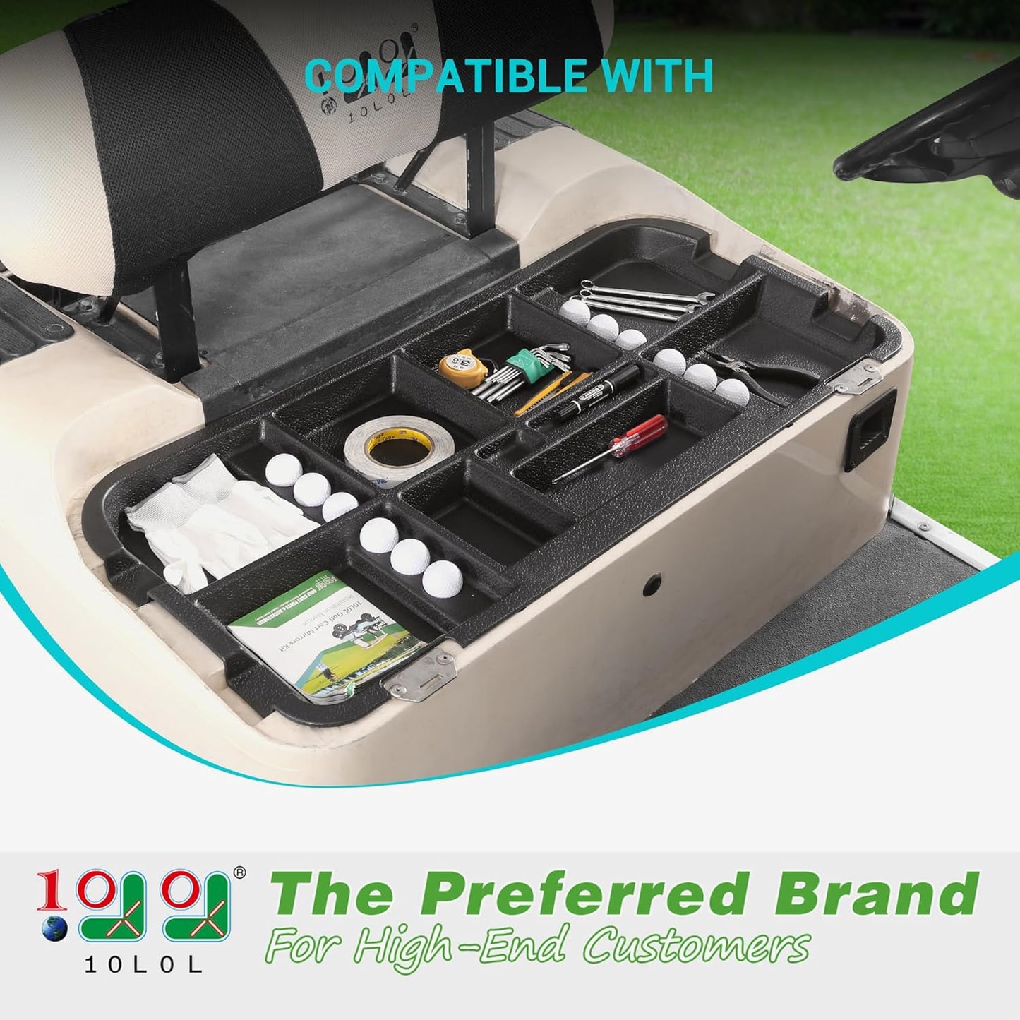 10L0L Golf Cart Under Seat Storage Tray Fits EZGO TXT, RXV, Club Car DS, Club Car Precedent, Yamaha G29, Electric Vehicle with Original Trojan Battery Underseat Organizer Container Holder Plate