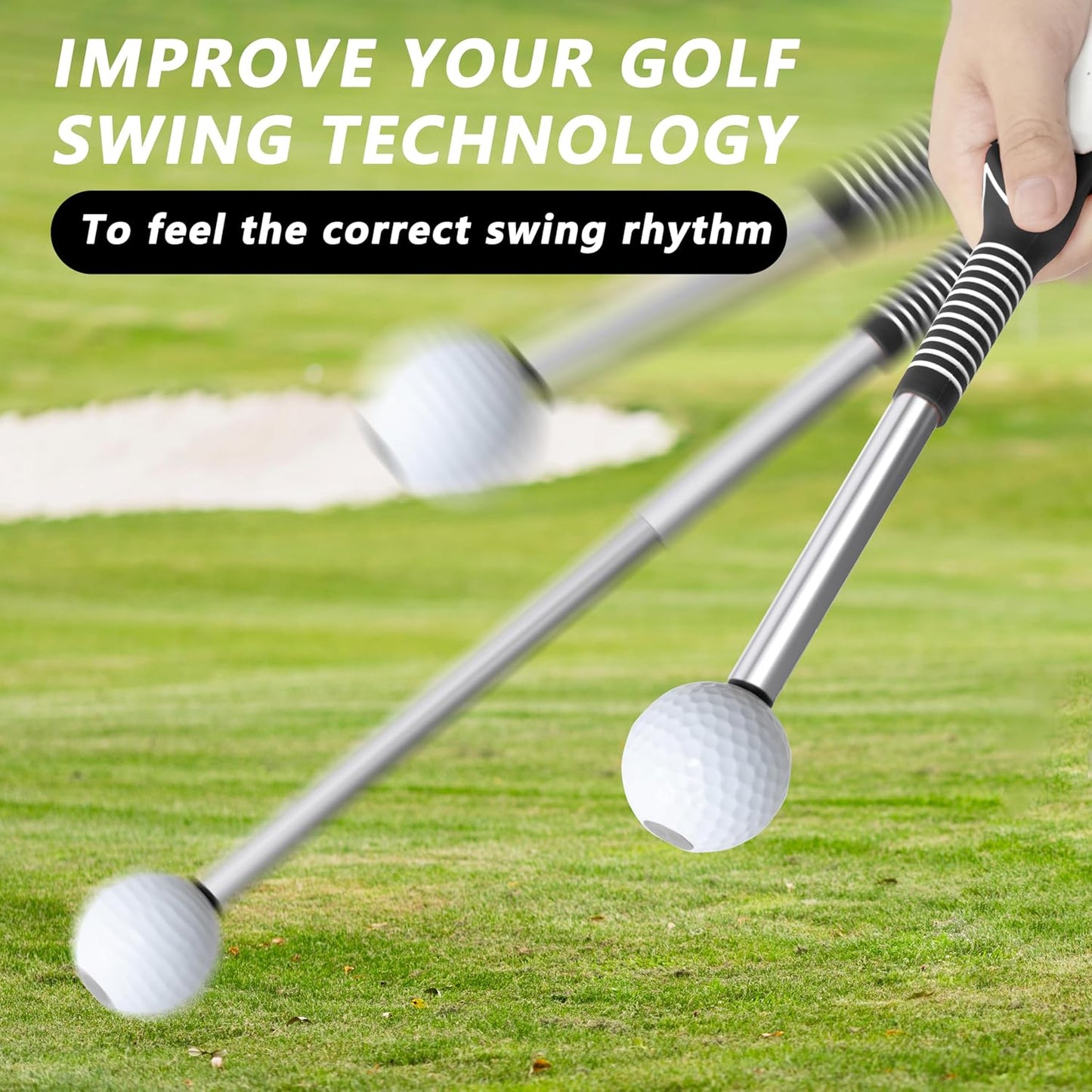Retractable Golf Swing Training Aid:Golf Grip Trainer,Swing Trainer with Swing Sound Prompt,Feedback,for Beginners.Golf Accessories for Indoor Practice-Strength,Tempo Training.