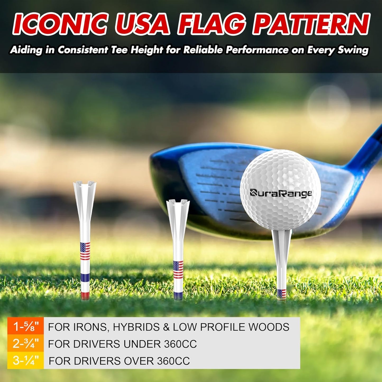 Premium Golf Tees - 5-Prong & 4-Prong Anti-Slip, Enhanced Stability, Unbreakable Golf T 3-1/4" for 360cc Drivers, Ideal Gift for Golfer