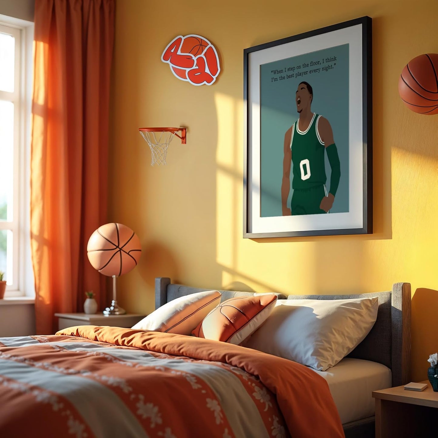 LOLUIS Motivational Basketball Superstar Hand-Drawn Artwork Sport Quote Wall Art Decorations (Unframed 16"x20", Basketball Player 9)