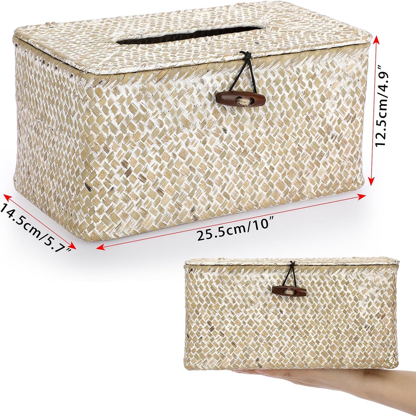 Sumnacon Tissue Box Cover-Large Rectangle Tissue Box Seagrass Tissue Box Holder Woven Tissue Holder Decorative Tissue Cover for Bathroom Tissue Box Cover Rectangular for Home Office Table Whitewash