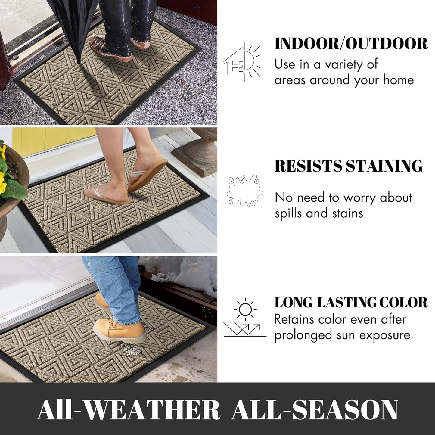 Yimobra Outdoor Mats for Front Door 29.5x17, Stops Mud & Dirt at Entrance, Fits Garage & Patio, All-Weather Waterproof Non Slip Outdoor Indoor Welcome Mat, Beige