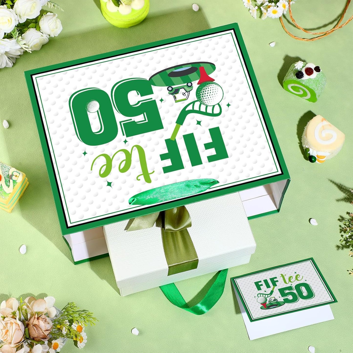 Quirkistry Golf 50th Birthday Gift Bag for Men Golf Happy Fifty Birthday Party Gifts bag with Tissue Paper Greeting Card Fif-Tee Bday Gift Wrapping Bag for Sports Themed Party Decorations Supplies