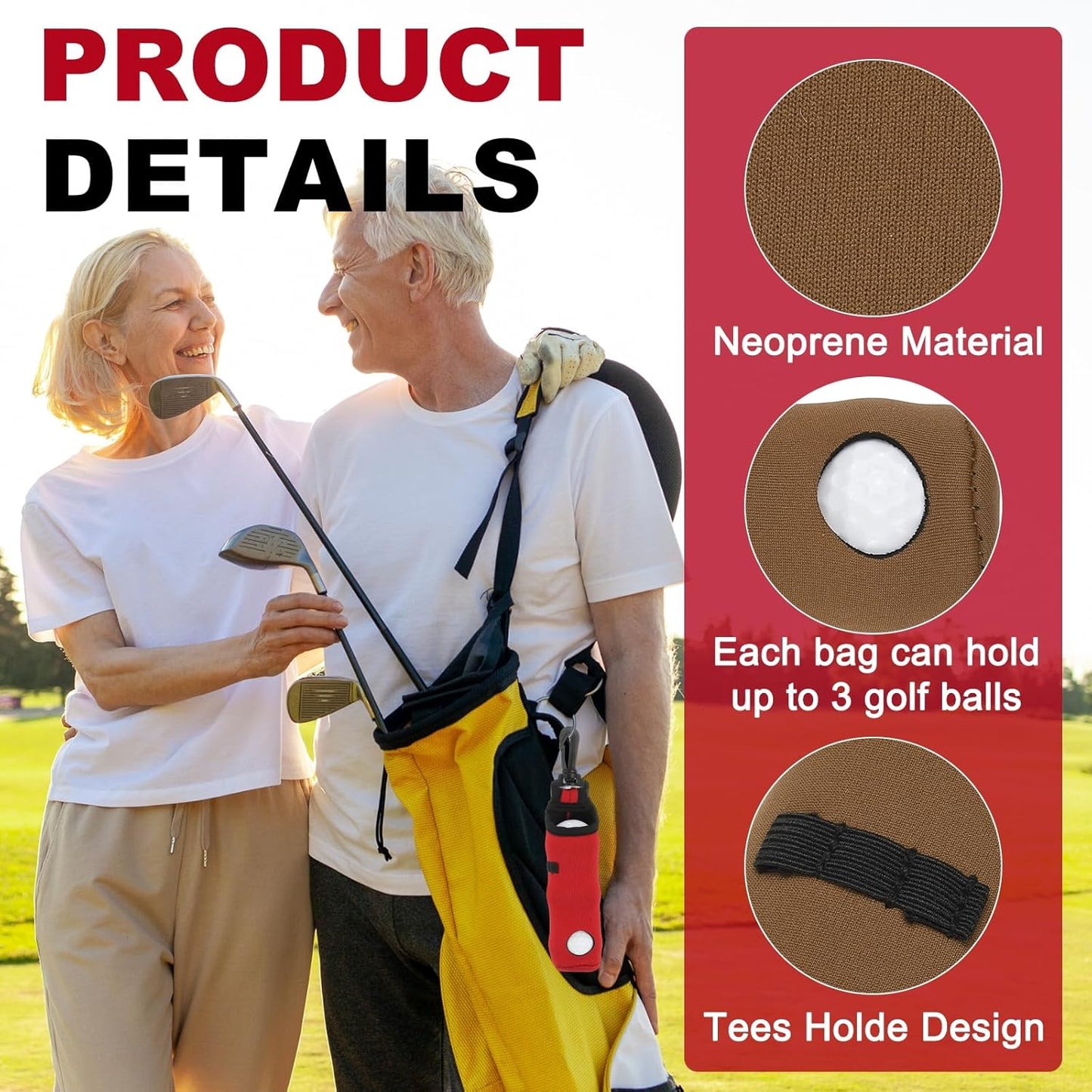 uxcell Golf Ball Carry Bag, Waist-Mounted Storage Bag Neoprene Golf Tee Holder Pouch with Lightweight Hook for Men and Women