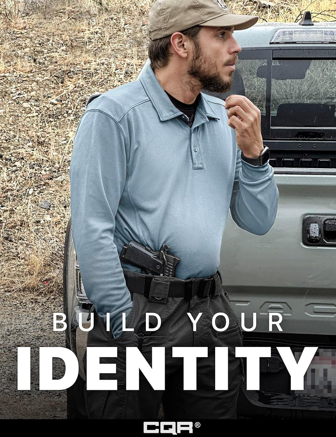 CQR Men's Polo Shirt, Long Sleeve Tactical Shirts, Outdoor UPF 50+ Pique Shirt, Dry Fit Lightweight Golf Shirts