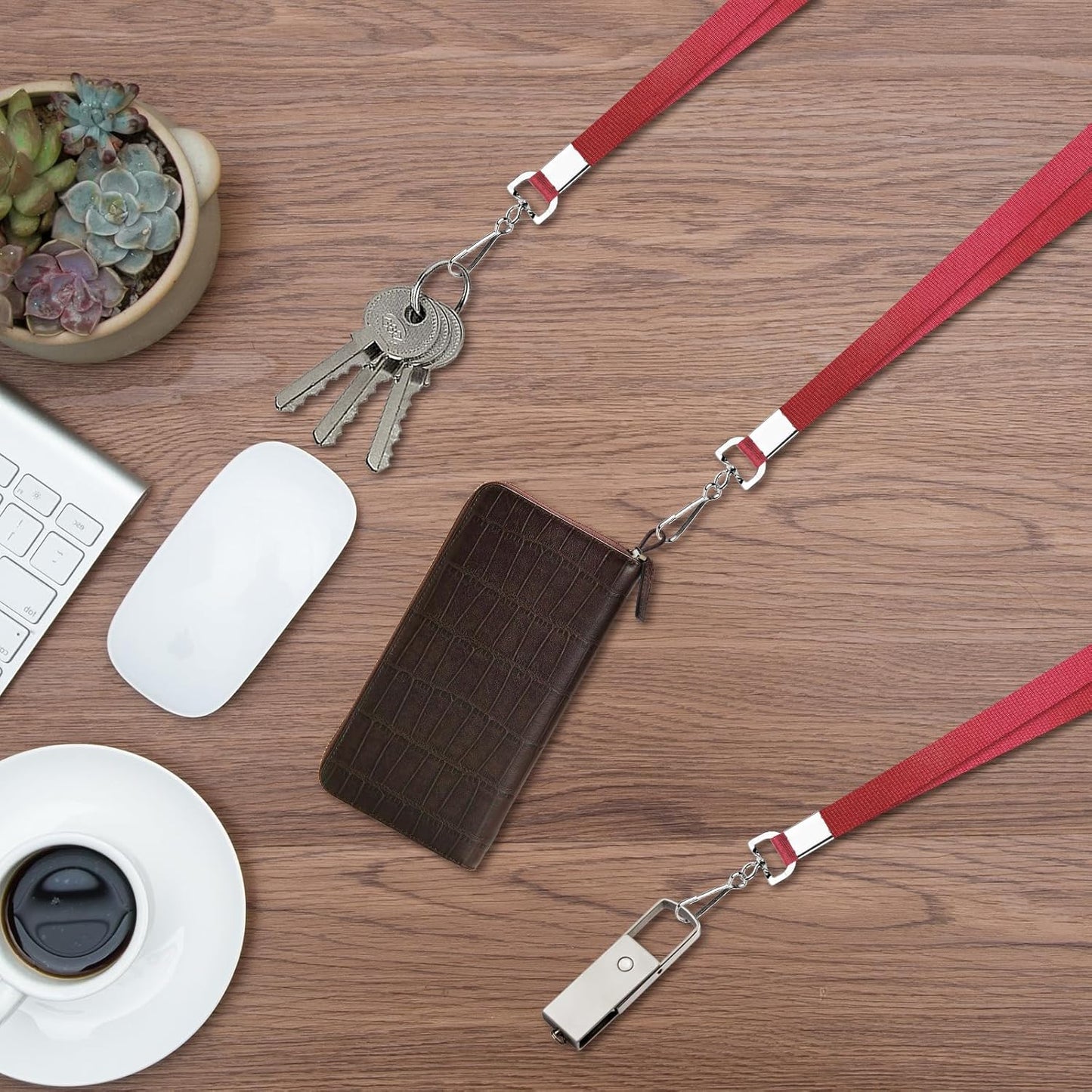 50 Pack Bulk Lanyard for ID Badge Holder Durable Flat Lanyard with Swivel Hook and Badge Clip (Red)