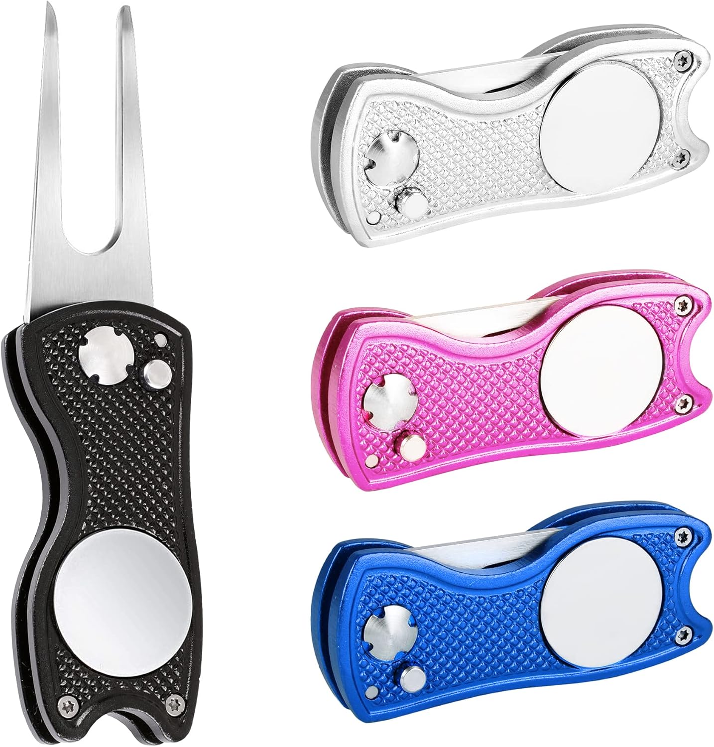 Mile High Life Golf Divot Repair Tool, All Metal Foldable Divot Tool with Pop-up Button & Magnetic Ball Marker, 2-6 Pack