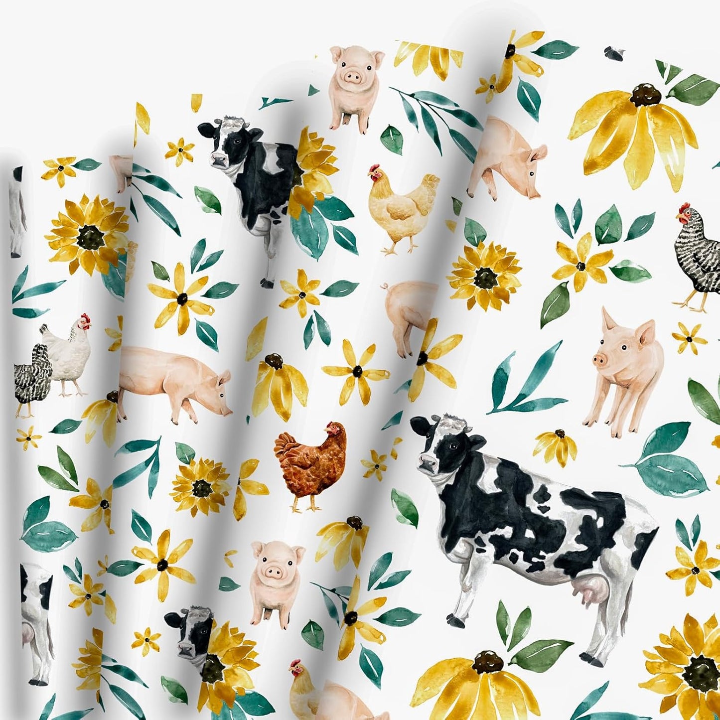 Dtiafu Farmhouse Wrapping Paper Folded Flat Cow Chicken Boho Floral Gift Wrap Bulk Cute Farm Animal Art Paper for Christmas Holiday Birthday - 20 x 28 Inch Per Sheet (6 Sheets)