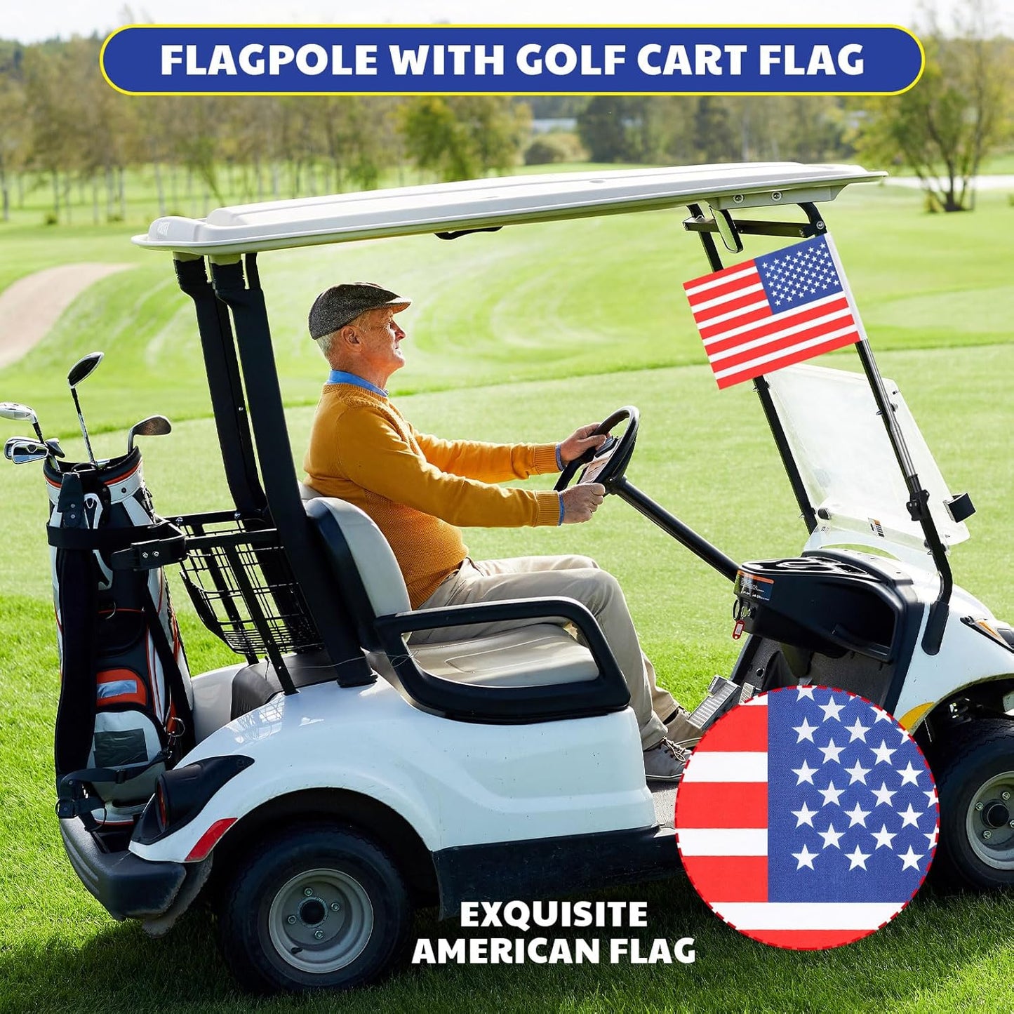 Hicarer 2 Set Reflective Golf Cart Flag Pole Kit Golf Cart Flag Holder Accessories Orange Safety Mount with Reflective Stripe Adjustable Height Flagpole Wheelchairs