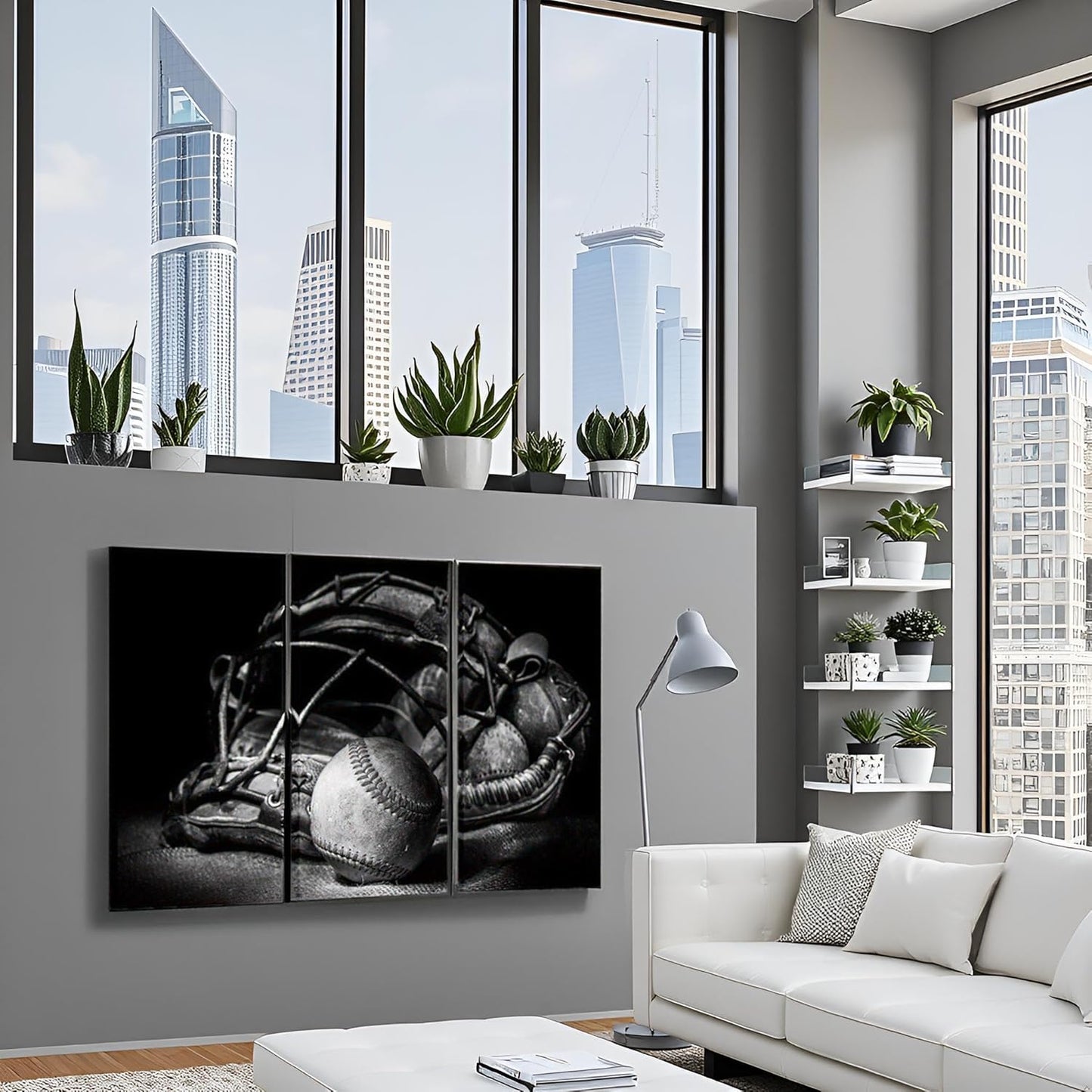 LevvArts Black and White Baseball Wall Art Sports Themed Poster Wall Decor Mens Bedroom Boys Room Decorations Vintage Ball Glove Pictures Print Home Gym Decoration 16"x32"x3PCS