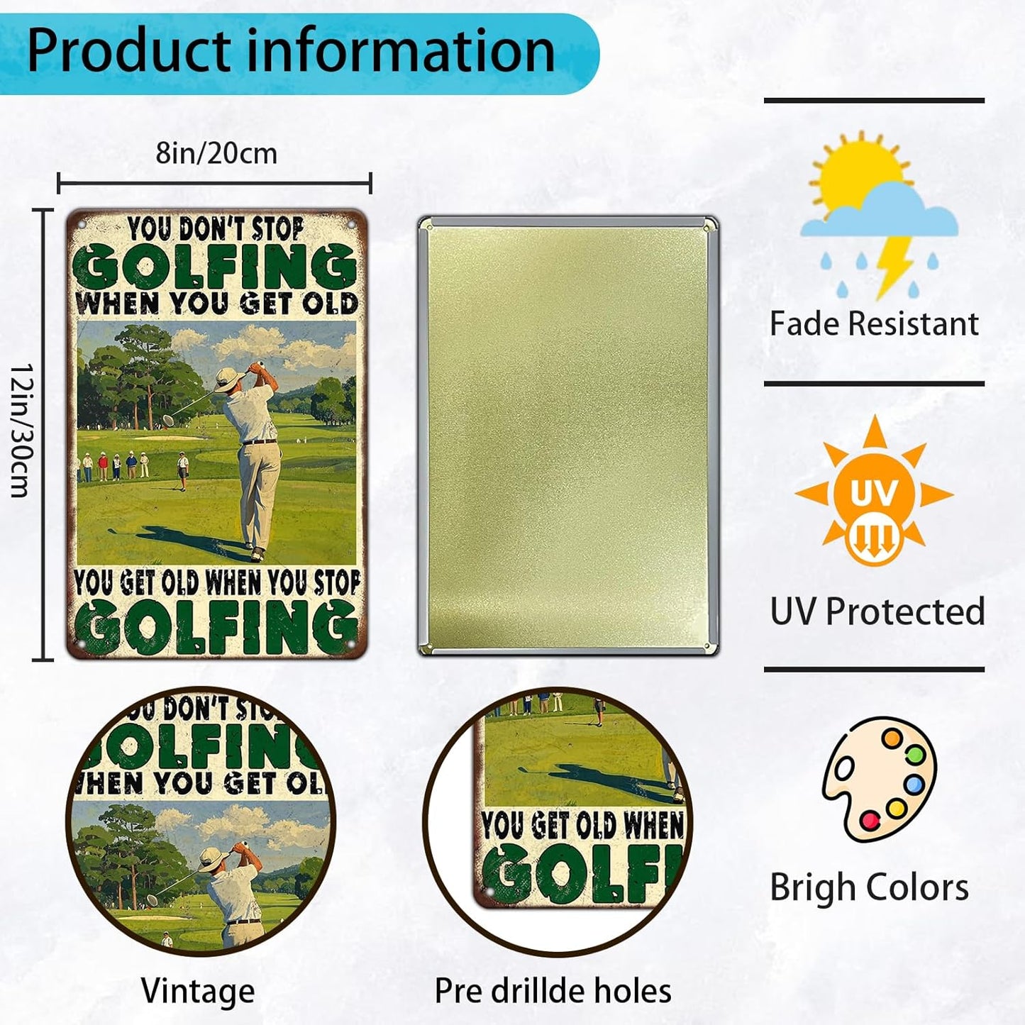 Funny Golf Tin Sign 8x12 Inch Golfing Metal Tin Sign You Get Old When You Stop Golfing Sign Home Kitchen Garden Restaurant Man Cave Wall Decor