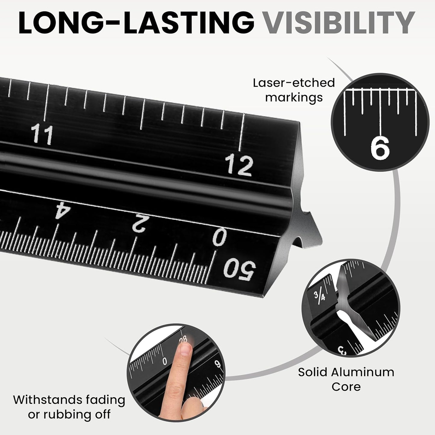 NOKKO 12 Inch Architectural and Engineering Scale Ruler Set - Professional Architect and Engineer Scale Rulers for Drafting, Architects, Engineers, Construction, Students, Metal Ruler 12 Inch Included
