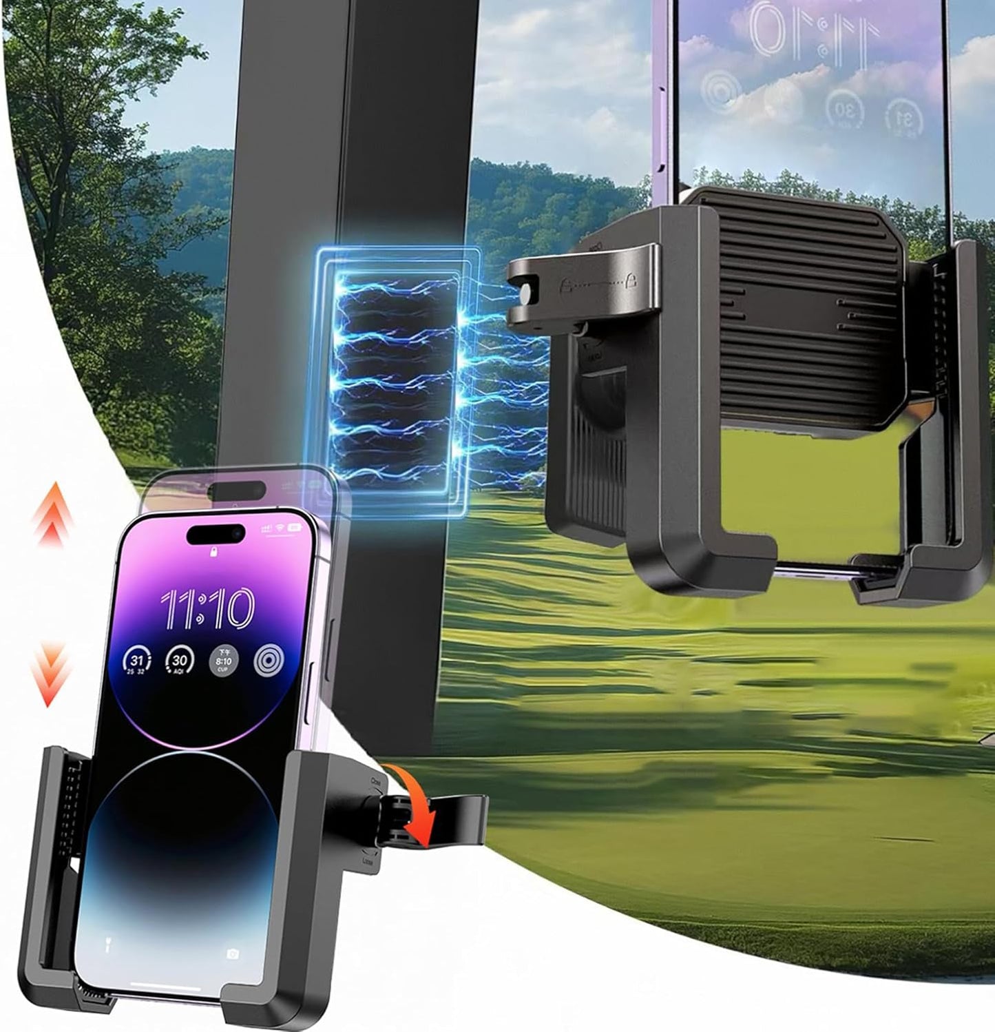 Magnetic Golf Cart Phone Holder, Golf Cart Phone Mount with N52 Magnets Compatible with EZGO, Club Car, Yamaha, Golf Cart Accessories for iPhone, Samsung, Google Pixel & More