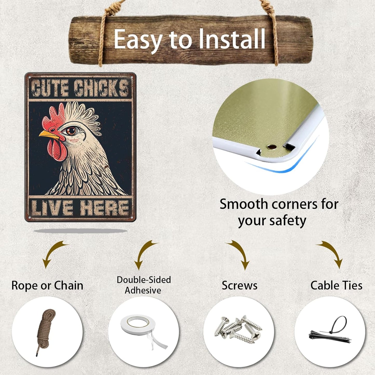 Chicken Signs For Coop Funny Outdoor - Cute Chicks Live Here Iron Sign Poster Chicken Sign Home Decor Garage Bar Restaurant Kitchen Cafe Bar Pub 12x16 Inch Wall Art Decor