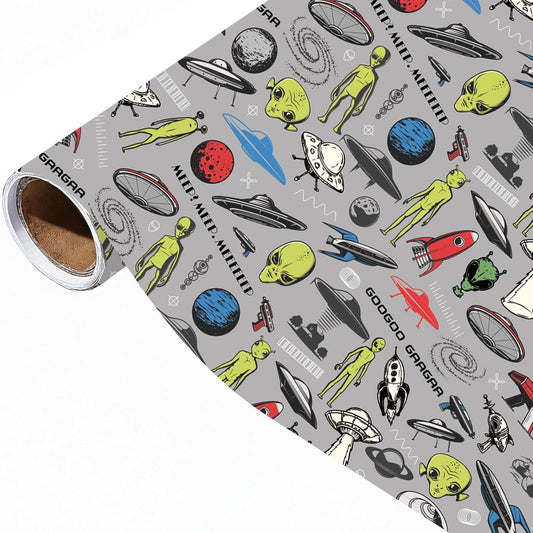 Alien Wrapping Paper Roll - 17Inch x16.4Feet - Fun Space UFO Gift Wrap Funny Wrapping Paper for Sci-Fi Parties,Birthdays,Celebrations