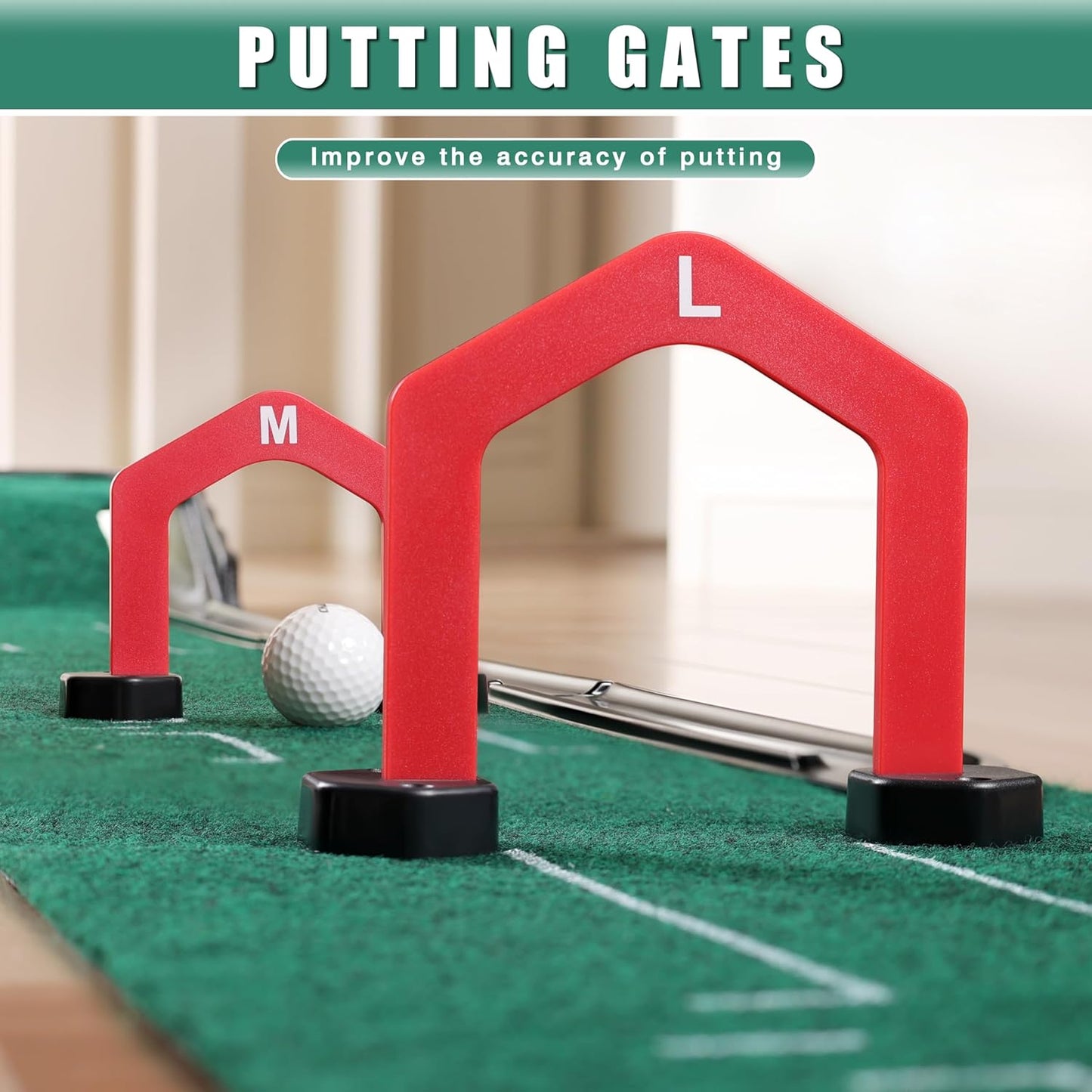 CHAMPKEY Golf Putting Green Indoor - Advanced Guides Golf Putting Mat - Enhance Putting Accuracy and Challenge