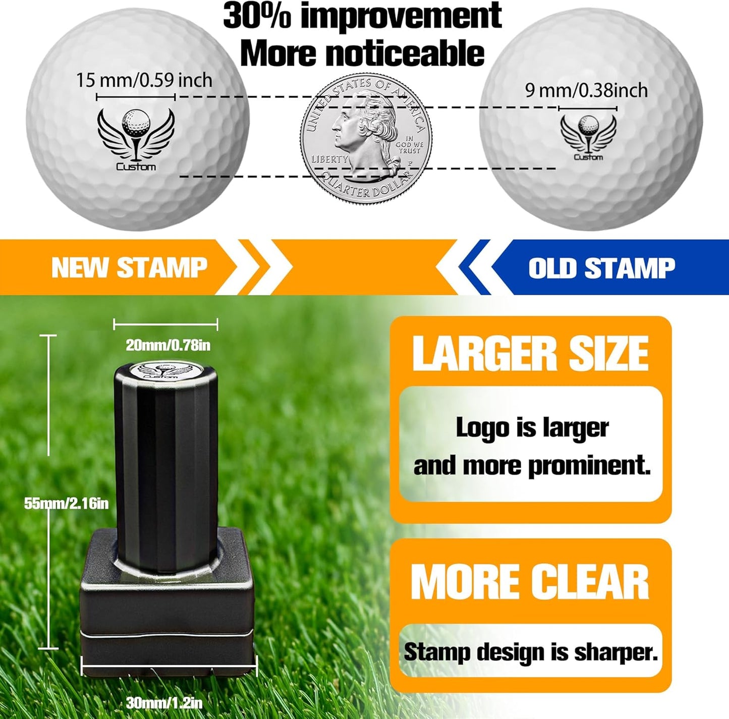 Lihome Golf Ball Stamp Personalized - Durable Waterproof Reusable Ink Stamper, Custom Golf Gift for Men, Dad, Retirement, Father's Day, Birthday & Christmas