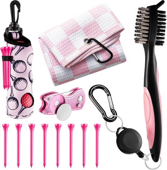 Liliful 12 Pcs Golf Accessories Kit, Include Golf Ball Bag with Hook Towel Tees Magnetic Ball Marker Divot Tool Cleaner Brush for Women Man Gifts