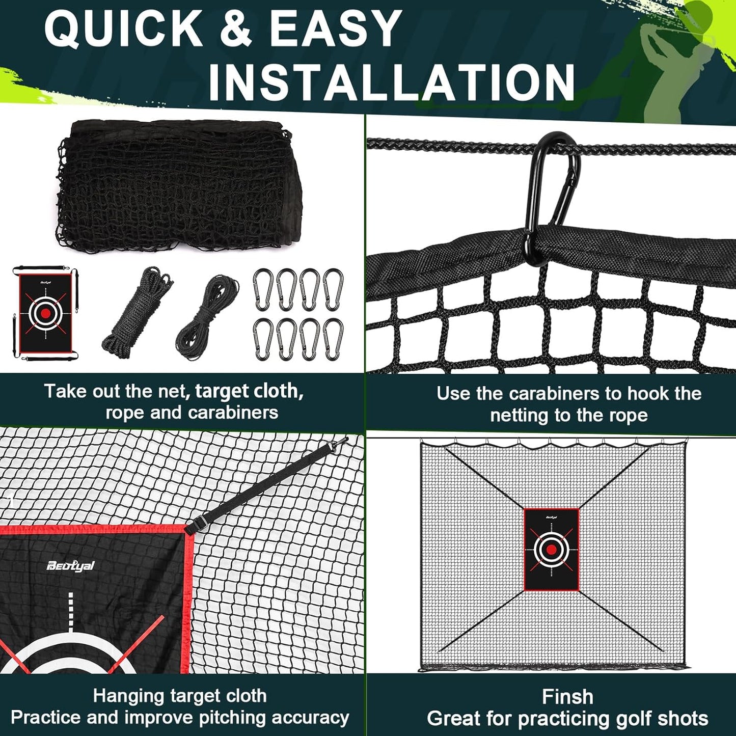 Golf Netting 7Ft,10Ft,15Ft,20Ft Golf Practice Net for Garage, Sport Practice Barrier Net, Heavy Duty Nylon Sport Netting Golf Hitting Net for Baseball, Hockey, Soccer, Tennis DIY Ball Net for Backyard