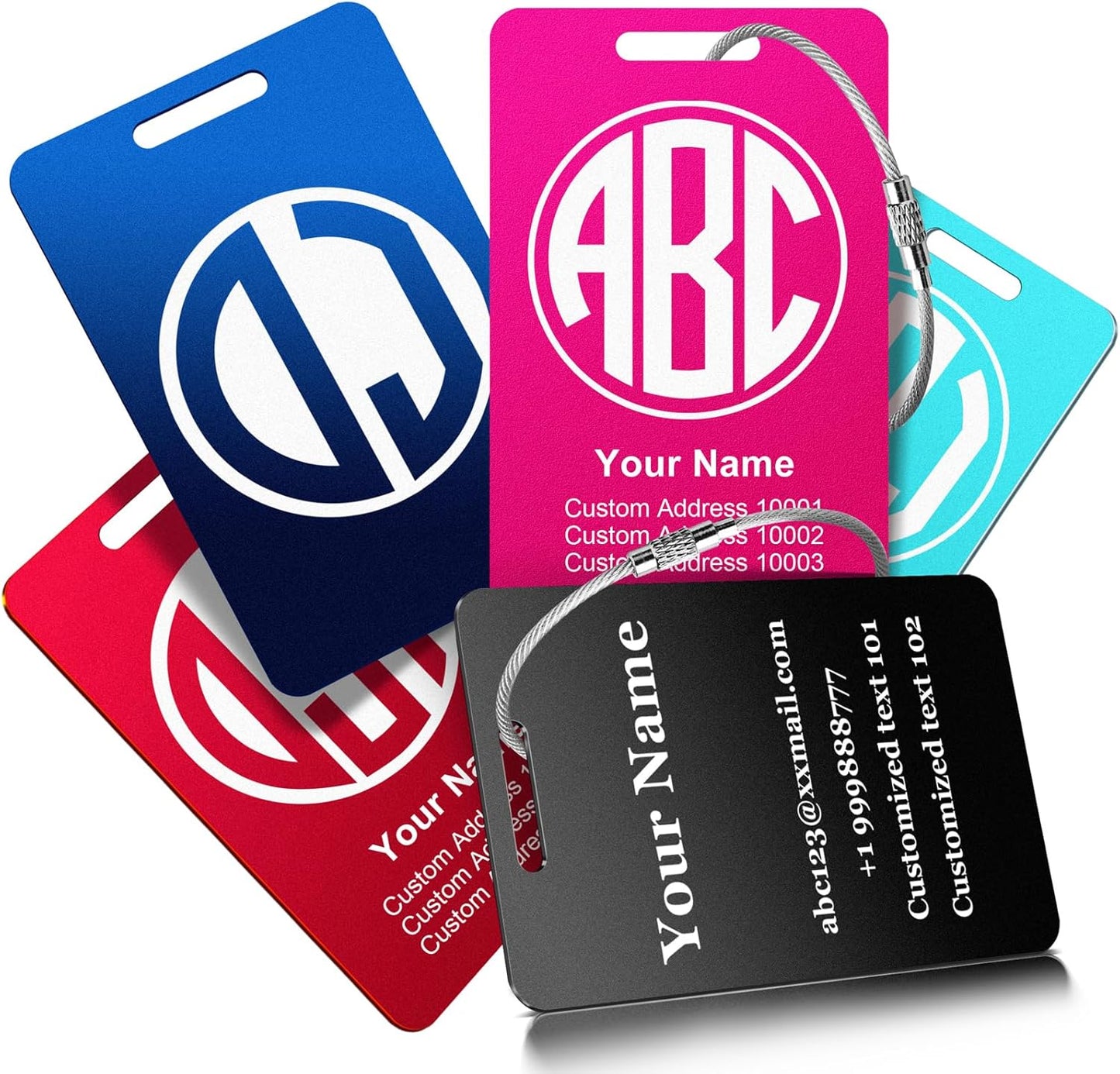 Personalized Metal Luggage Tags for Suitcases - Laser Engraved Monogram Custom ID Luggage Name Tag Pink Black - Travel Bag Backpack Tags for Kids Women Golf Baggage Accessories