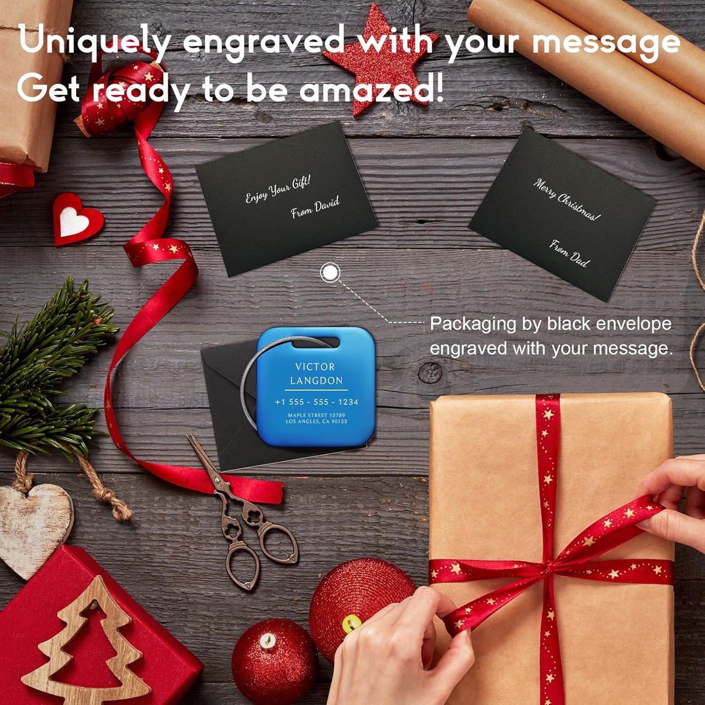 Stainless Luggage Tags for Suitcases: Metal Personalized Luggage Tags and Bags with Customizable Texts (Blue)