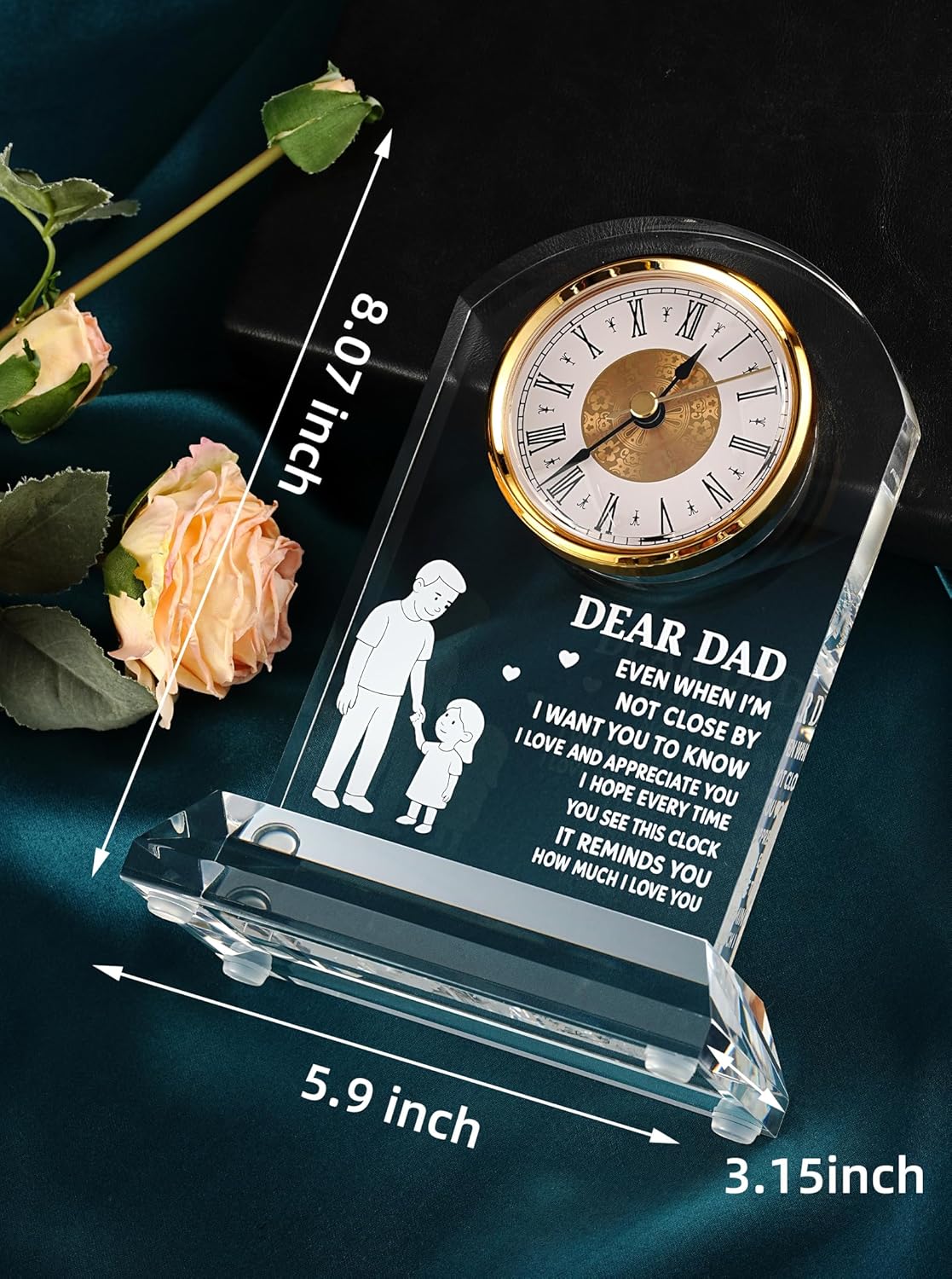 DEEWISH Clock Gifts for Dad from Daughter Son, Birthday Gifts for Dad Who Wants Nothing, Ideas, Unique, Elegant Clock with Gift Box & Card (Battery Not Included)