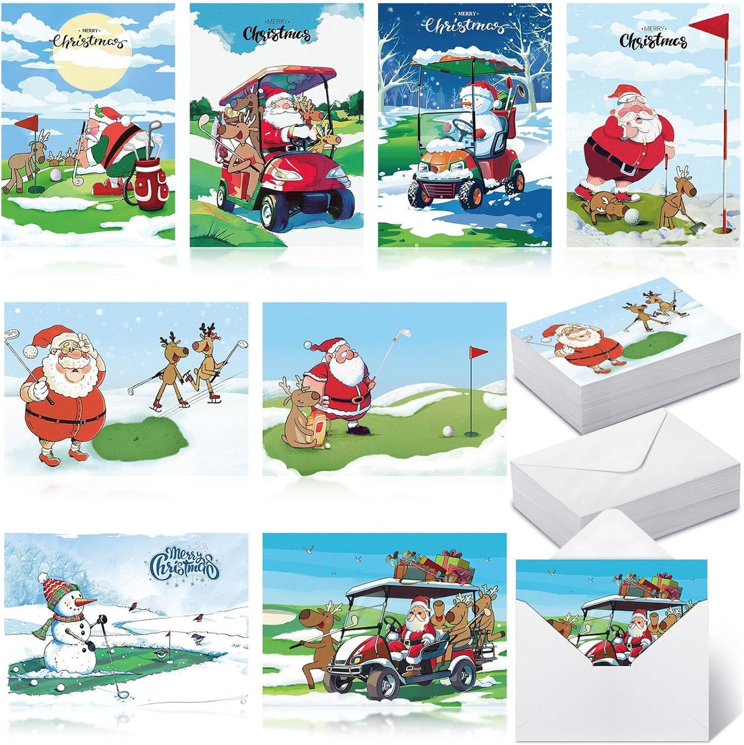 48 Pack Golf Christmas Cards with Envelopes Funny Holiday Golf Cards 7 x 5 Inches Golf Themed Christmas Cards for Friend Coworker Neighbor