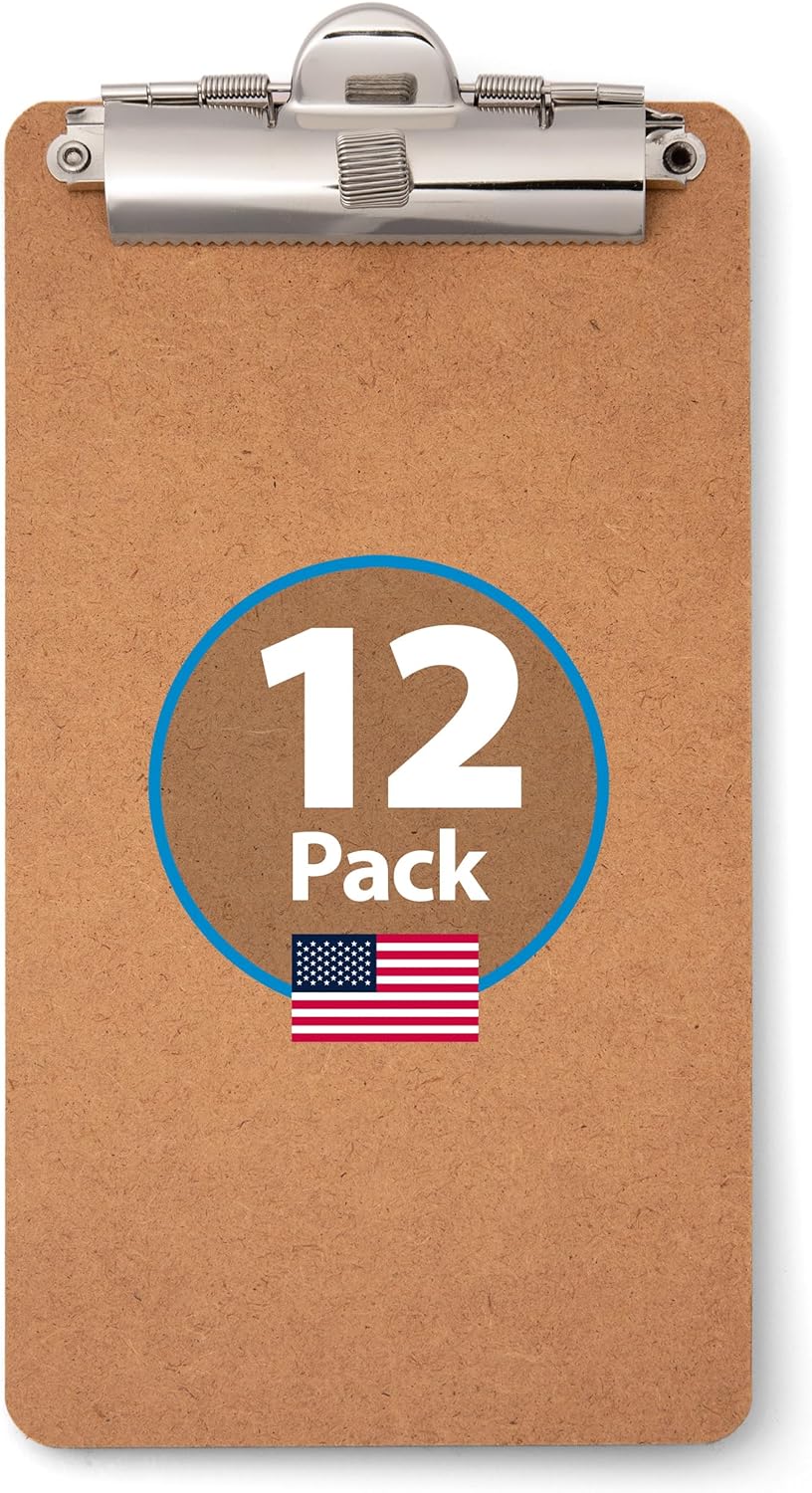 Officemate 5" x 9" Clipboard for Receipts, Low Profile Metal Clip & Pen Holder on Top, Memo Size for Restaurants, Hotels, Food Trucks, Bars, Schools, and Other Venues, 12 Clipboards (83156)