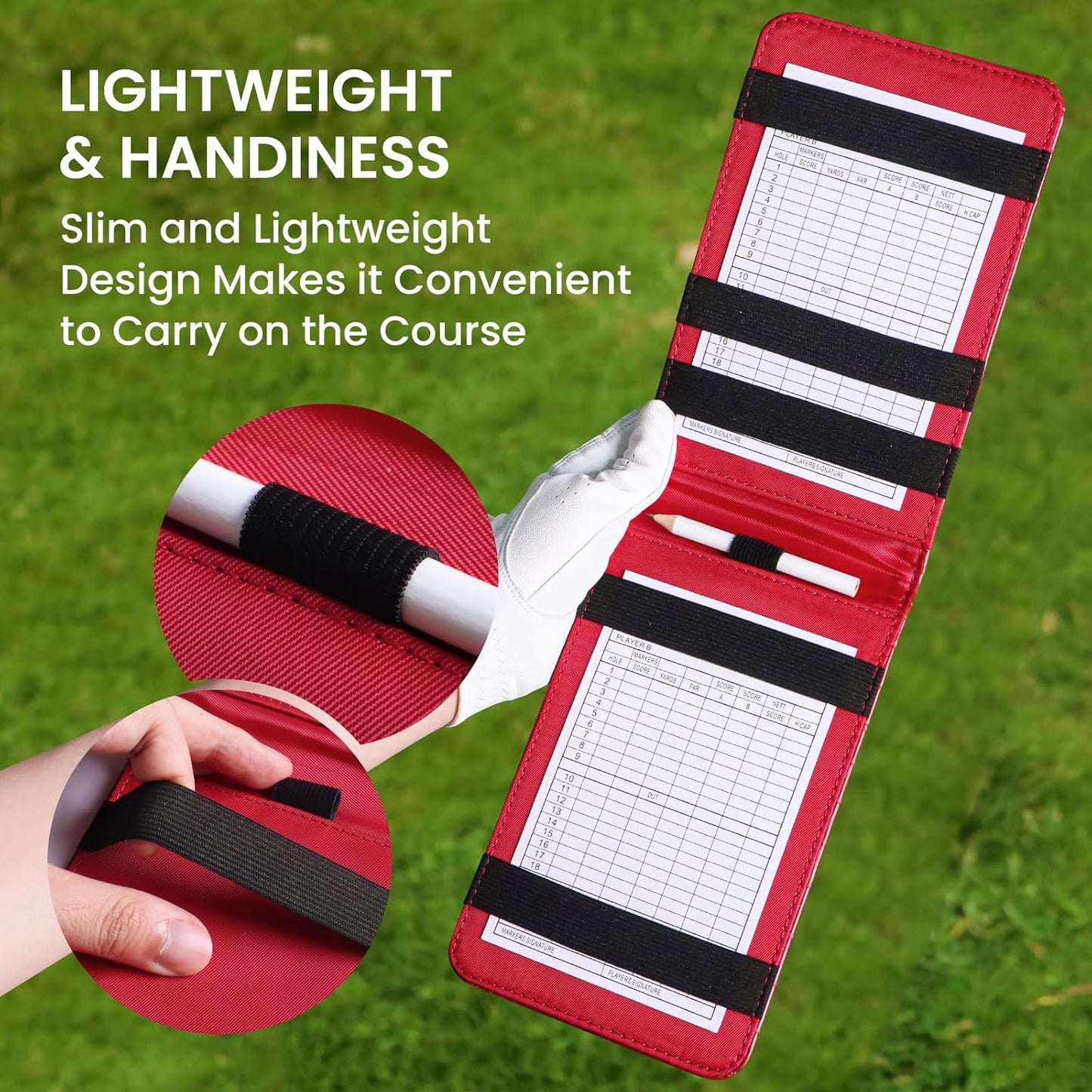 FINGER TEN Golf Scorecard Holder Leather Yardage Books Cover Lucky Clover with 2 Free Pencil Value Pack Deluxe Pocket Score Card Covers Gift for Men Women Golfer