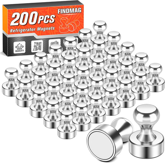 FINDMAG Refrigerator Magnets, 200Pcs Strong Neodymium Fridge Magnet, Cool White Board Magnets Set Adults, Heavy Duty Bulk Locker Magnet for Office, Kitchen, Home Decor, Map, Teacher Supplies (Silver)