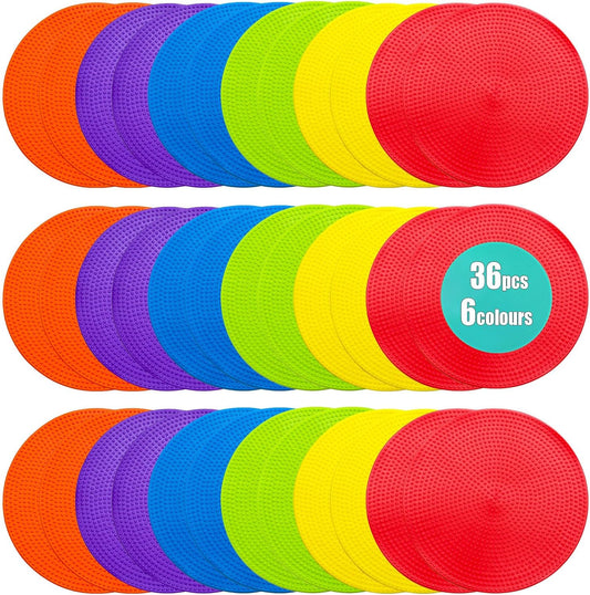 Spot Markers 4.72/9 Inch 12/24/36 Pcs Anti-Slip Agility Floor Markers,Colorful Flat Field Gym Classroom Floor Spots Set for Indoor Outdoor Soccer Basketball Sports Speed Training and Drills