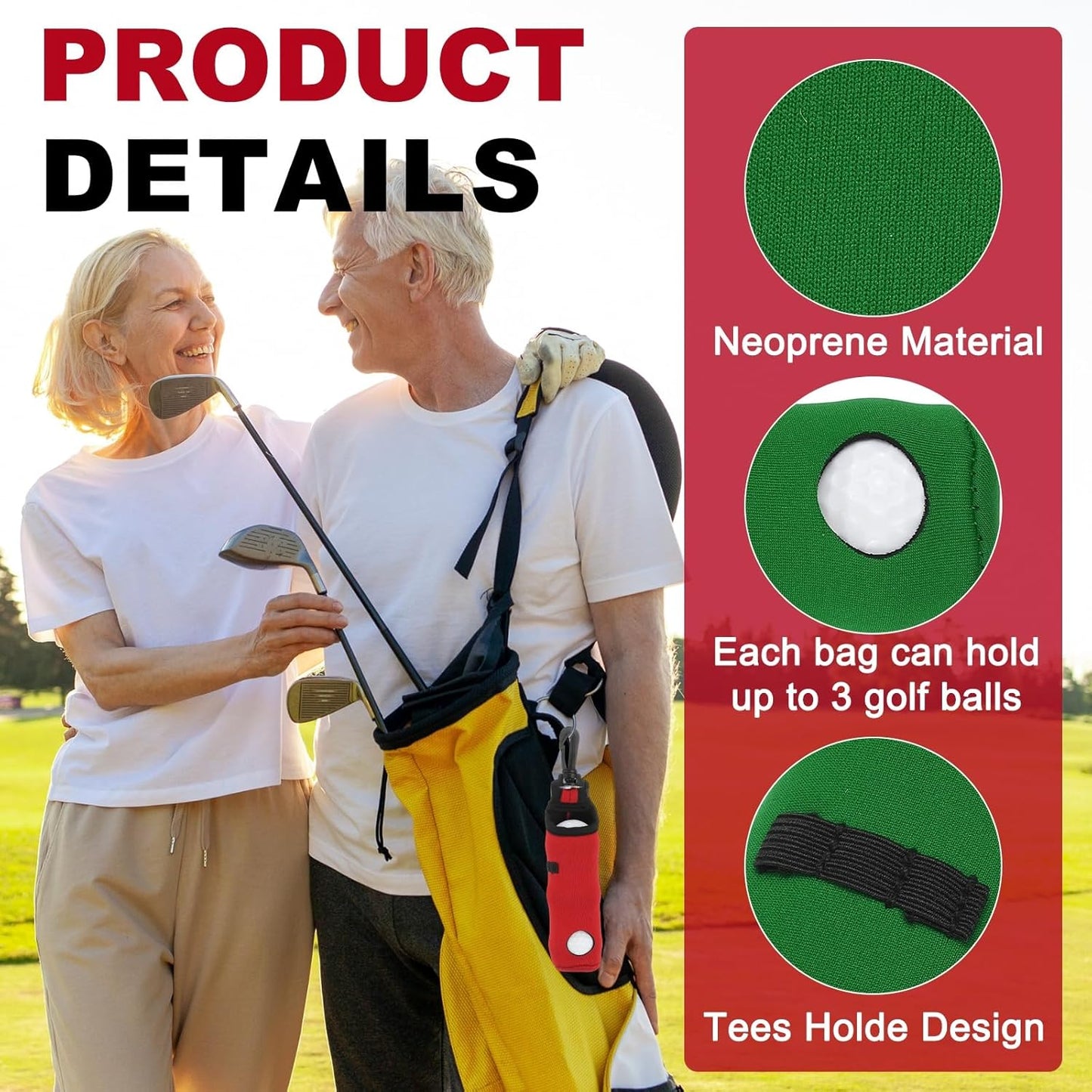 uxcell Golf Ball Carry Bag, Waist-Mounted Storage Bag Neoprene Golf Tee Holder Pouch with Lightweight Hook for Men and Women