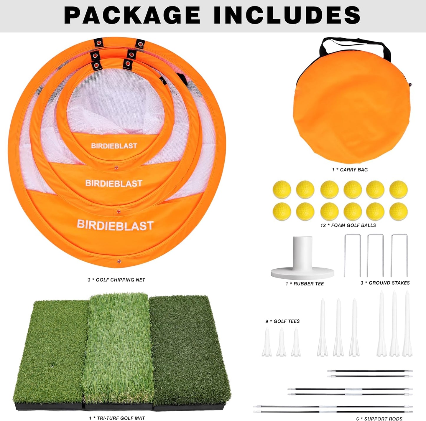Professinoal Golf Chipping Net with Golf Hitting Mat,12 Practice Foam Balls and 2 Pixing Pins, for Indoor and Outdoor Target Chipping Training