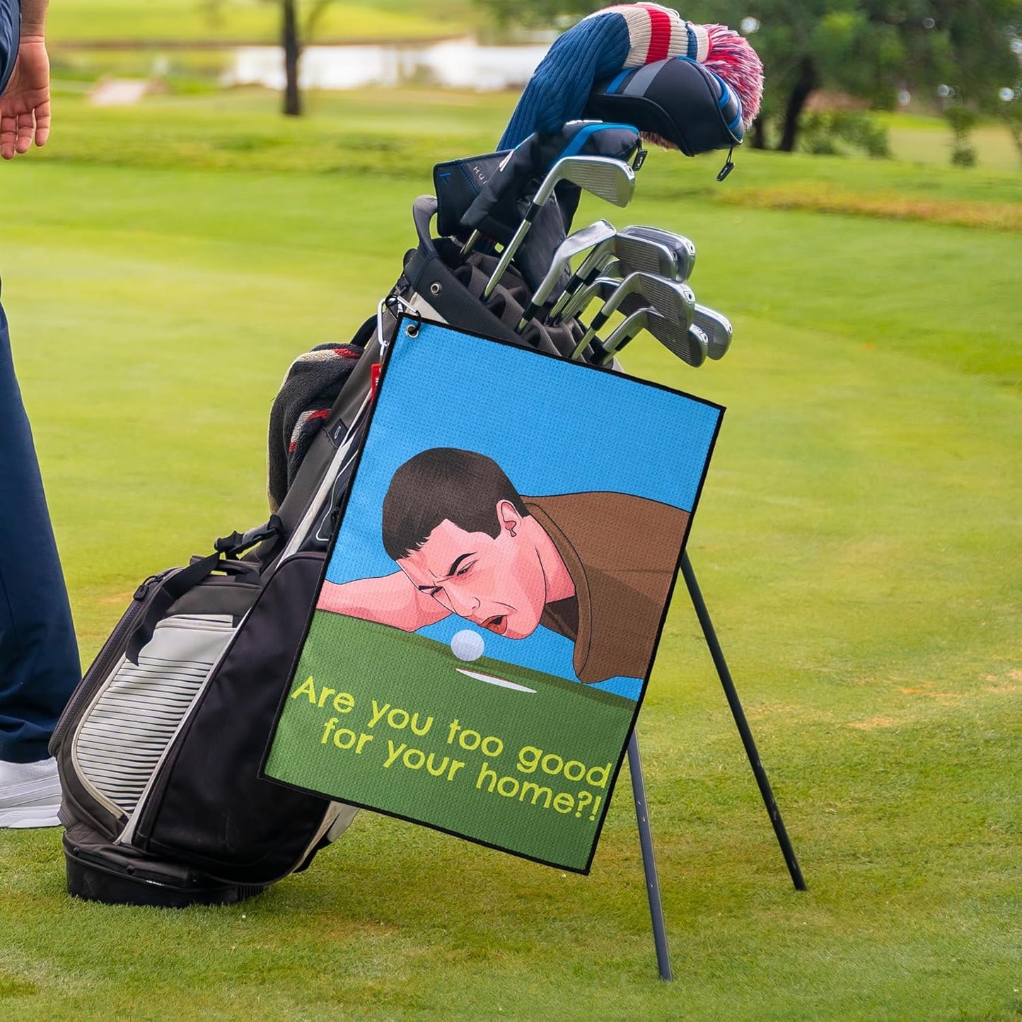 ZEETY Funny Golf Towel – 16" x 24" Premium Microfiber with Clip Holder for Golf Bags – Golf Accessories & Gifts for Men and Women (GO Home, Ball)