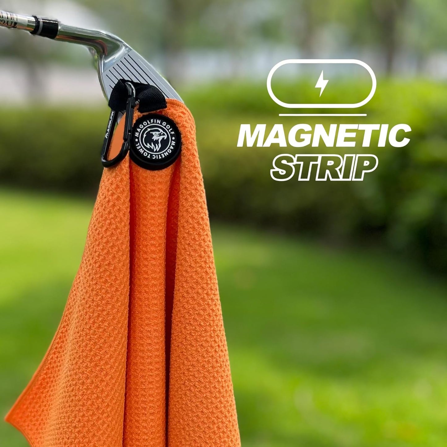 2-Pack Magnetic Golf Towel with Clip, Microfiber Waffle Design - Industrial Strength Magnet for Strong Hold to Golf Bags, Carts & Clubs - Orange
