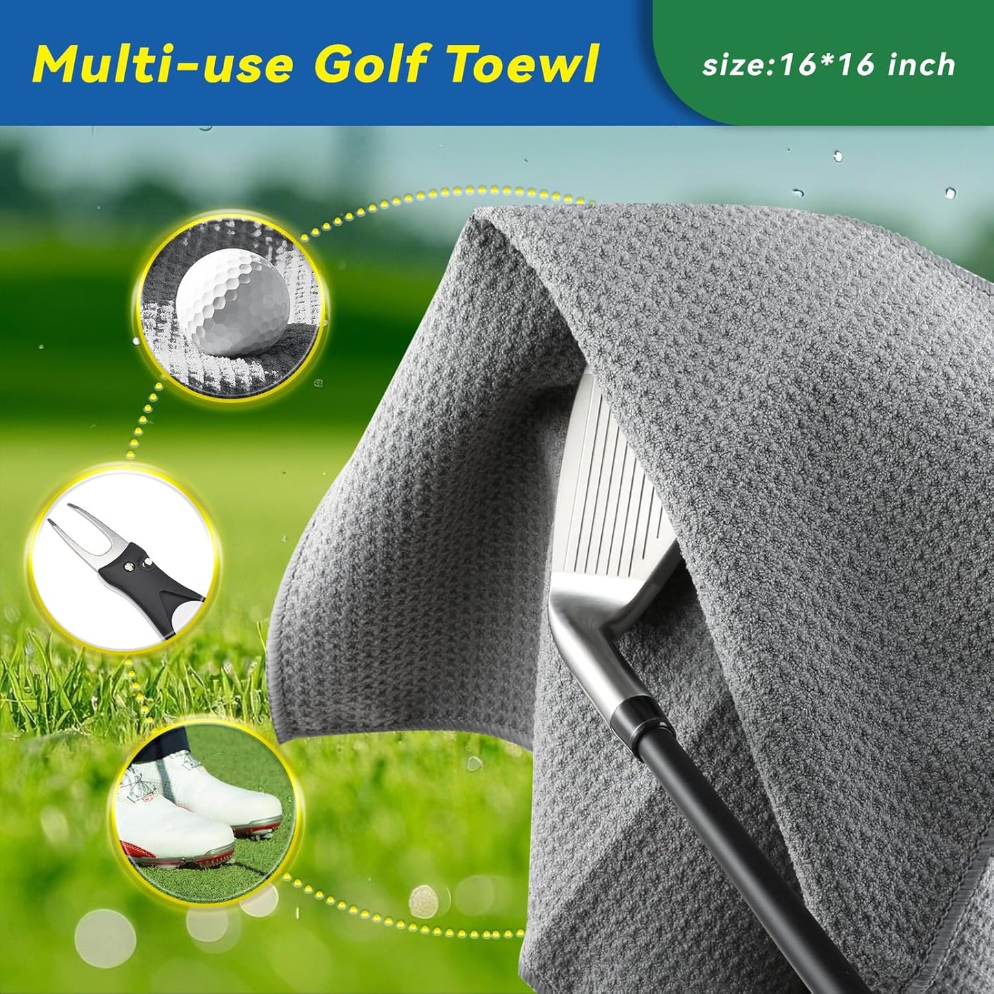 Golf Club Cleaner 3-in-1 Golf Club Cleaning Kit Includes Golf Club Brush wtih 5 oz Water Groove Sharpener Tool and Golf Towel - Essential Golf Accessories & Gifts for Golfers