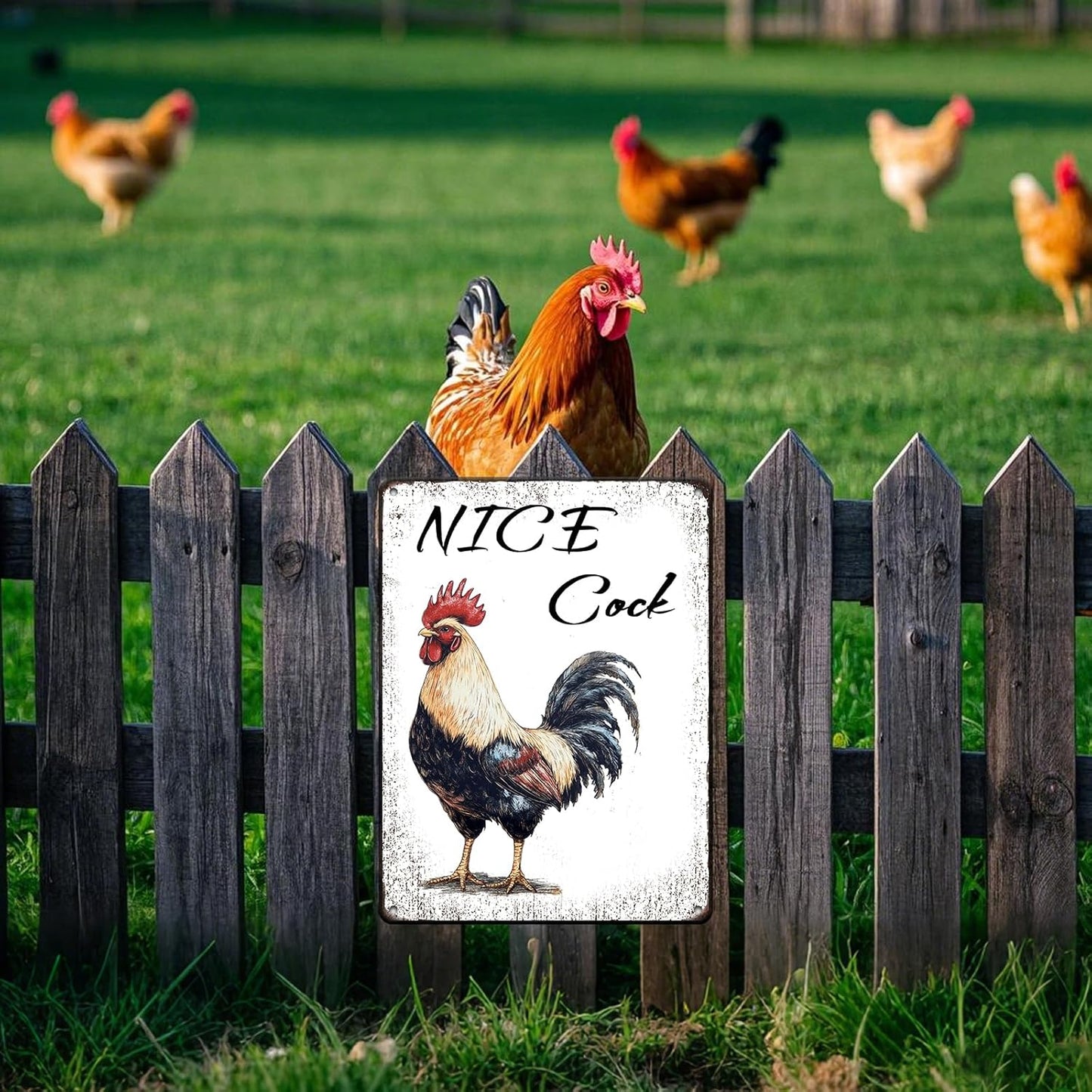 Nice Cock Metal Tin Sign 12x16 Inch Farmhourse Chicken Poster Chicken Tin Sign Home Kitchen Garden Bar Pub Restaurant Are Wall Decor