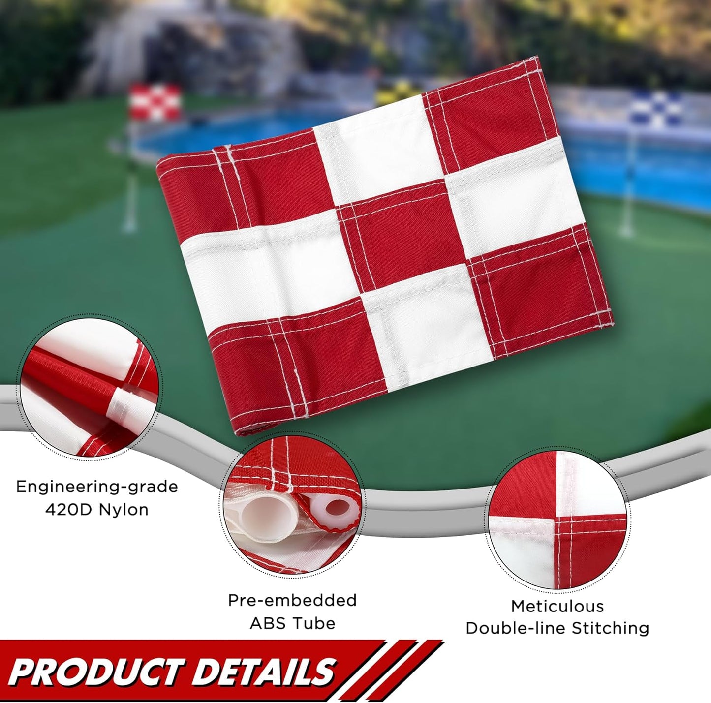KINGTOP Checkered Golf Flag All 8x6 Inch – 420D Nylon, Tube Inserted – Mini Practice Putting Green Flags for Yard