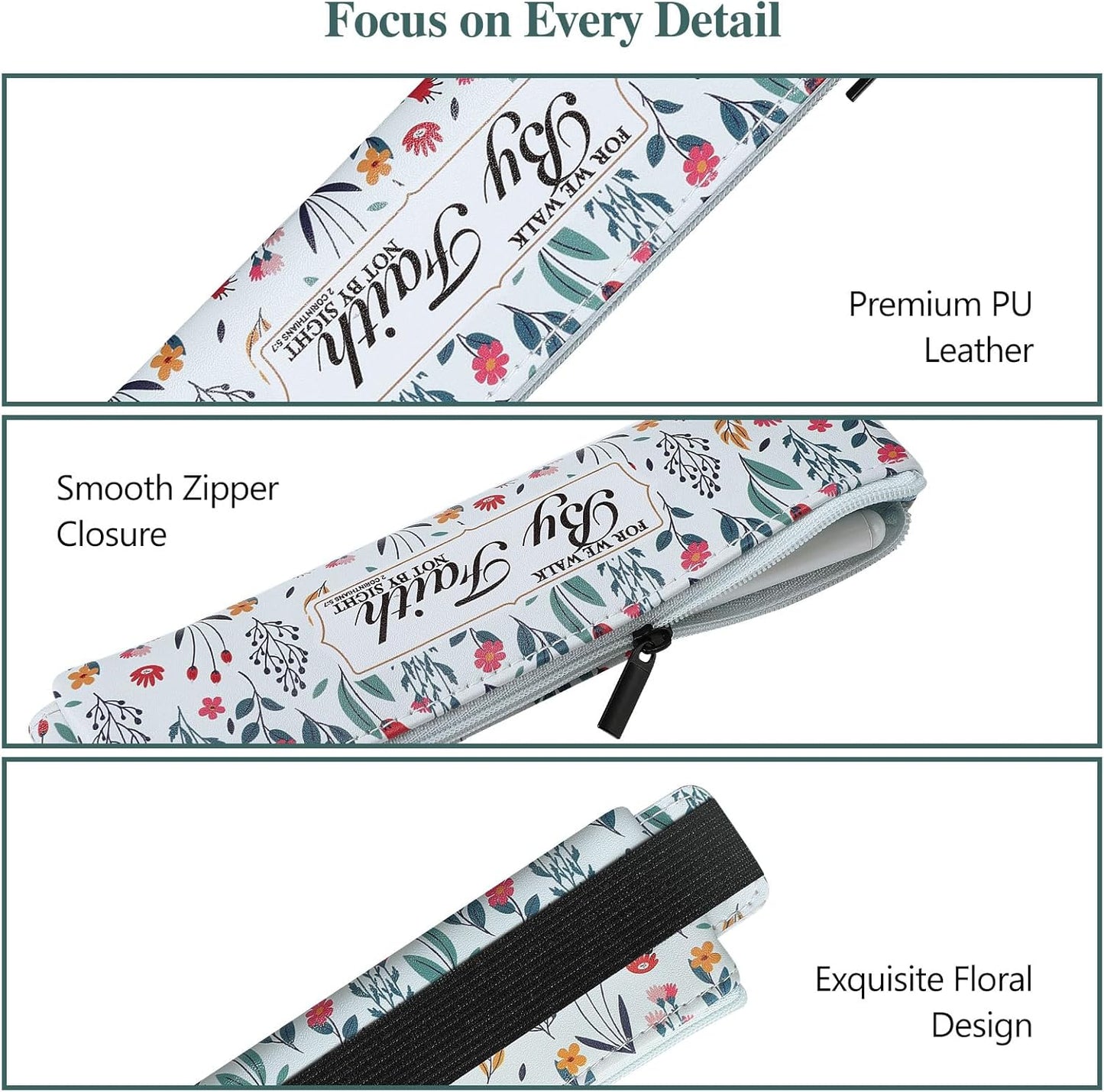 MoKo Elastic Pen Holder for Notebook, 4 Pieces PU Leather Pencil Case with Adjustable Band, Stationery School Supplies Zipper Bag for Planners, Journals, Book