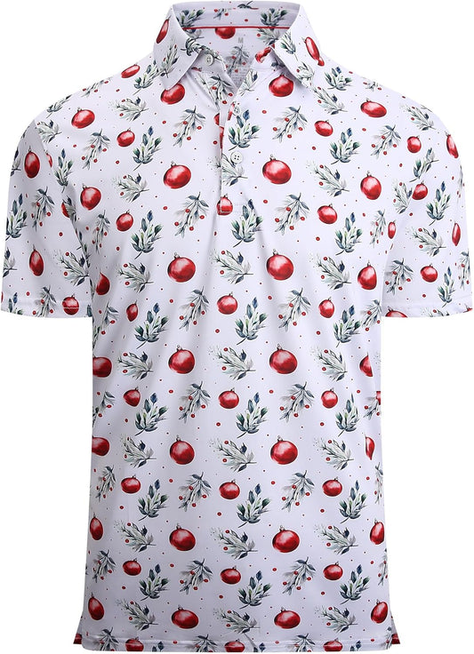Alex Vando Mens Hawaiian Golf Shirt Moisture Wicking Digital Print Golf Shirts for Men