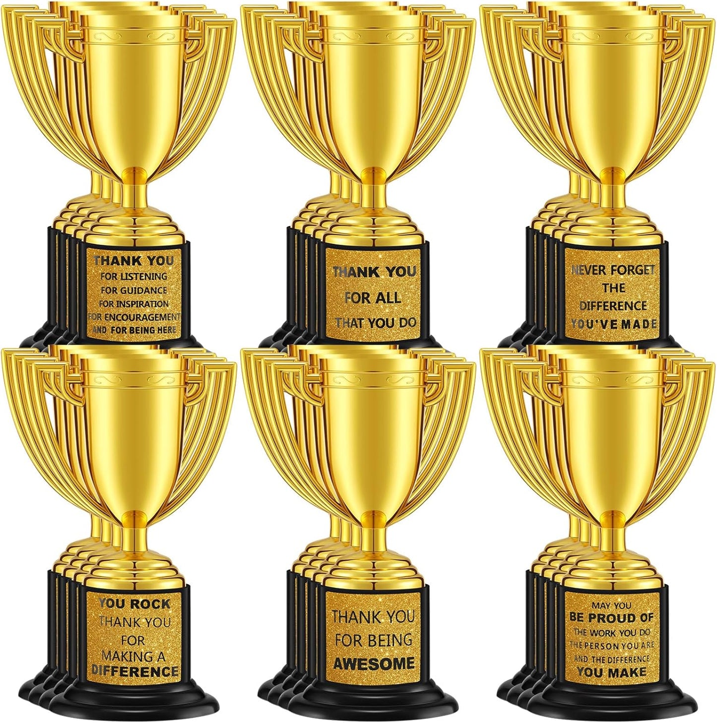 Highergo 24 Pcs Mini Trophies Awards Plastic Gold Trophy Cups Party Favors Adults Metal Trophy with Stickers for School Football Golf Sports Competition Staff Reward Appreciation Gifts