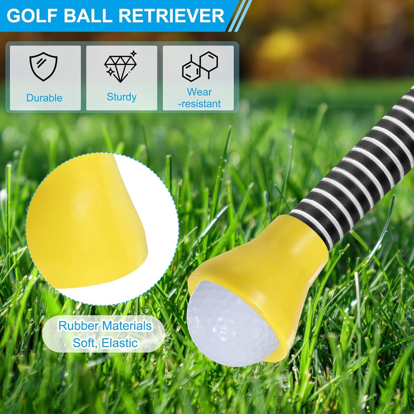 PATIKIL Golf Ball Retriever Grabber, Golf Ball Suction Cup Grabber Rubber Putter Grip Picker Upper Tool for Golfers Putter Swing Handle Accessories