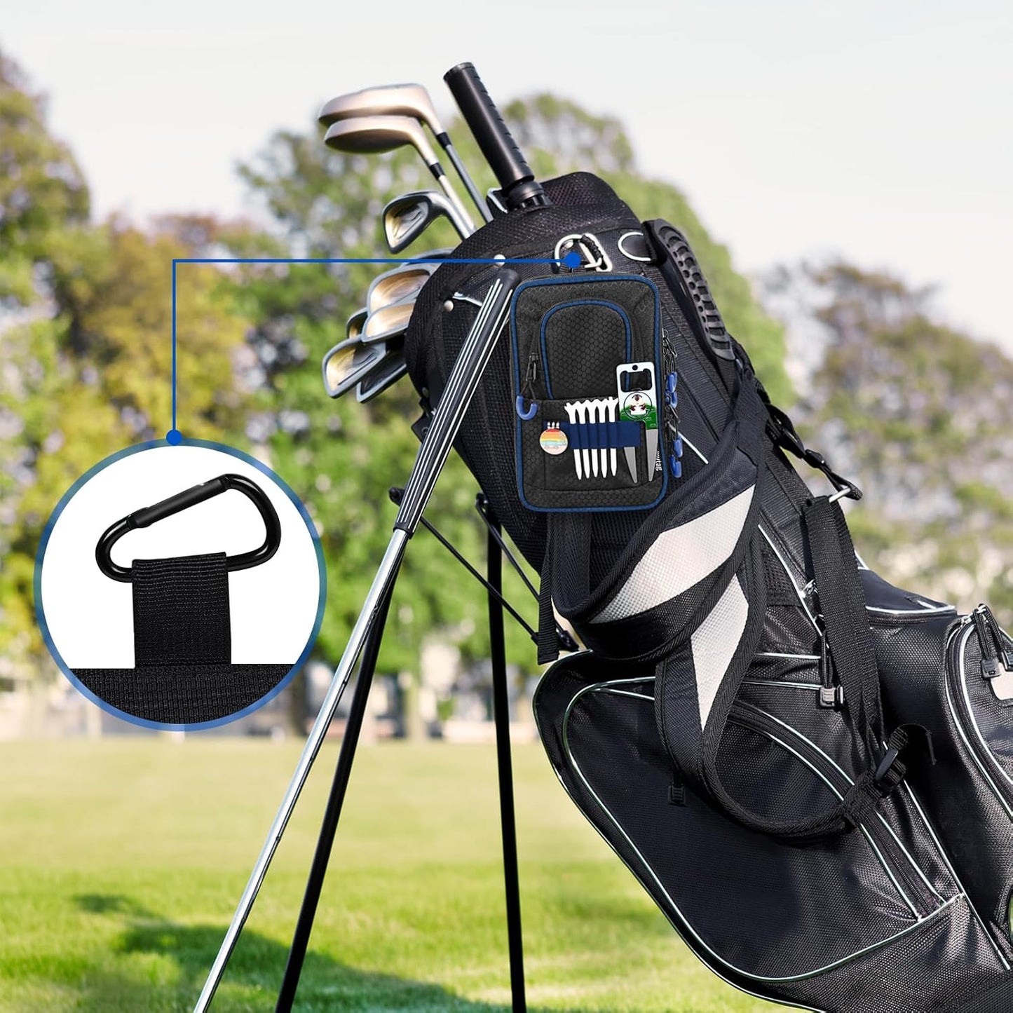 mytag Golf Ball Bag Pouch | Store 12-15 Balls, Golf Valuables Pouch Portable Outfit Organizer Bag Organizer Case Multipocket (Blue/Black)