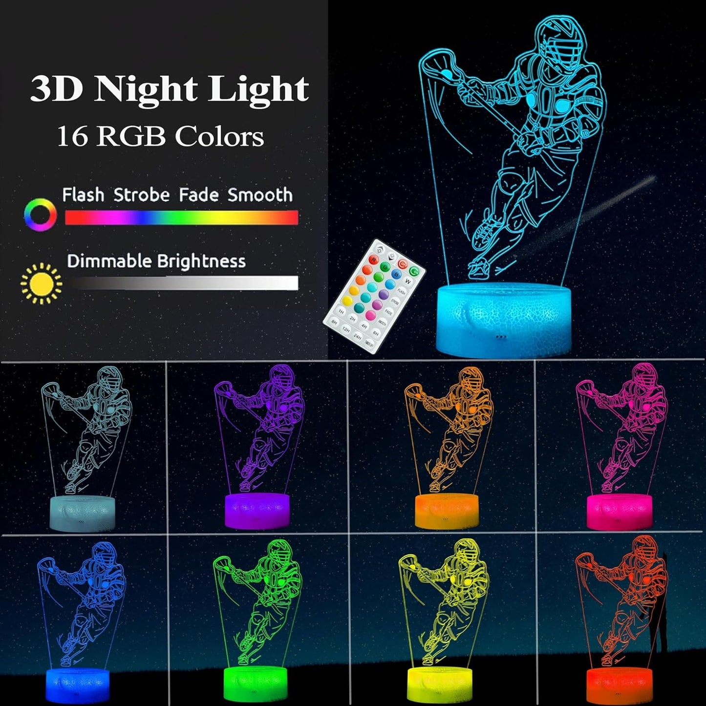 Lacrosse Gifts for Men, Lacrosse Night Light with Remote Control, 16 Colors Changing, Timer, RGB Flashing Mode and Dimmable, Gifts for Boys Christmas Decor