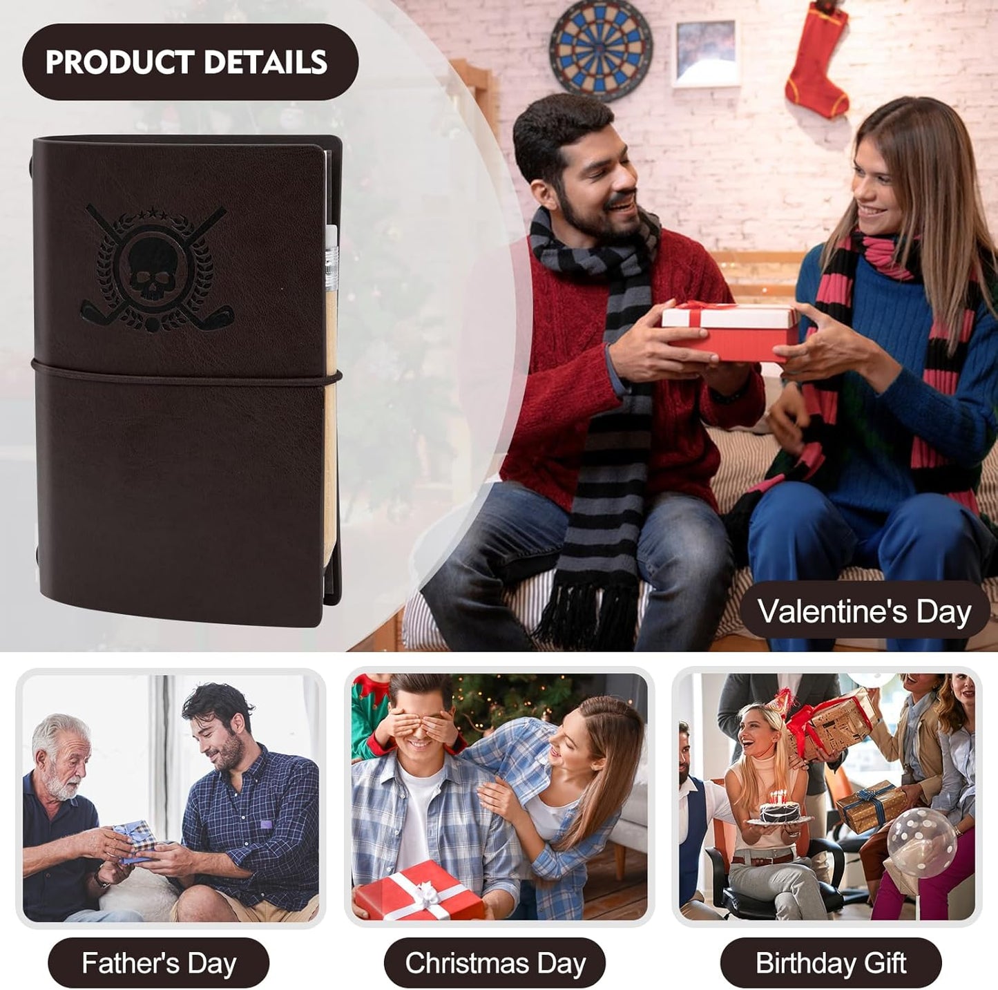 Golf Scorecard Book Leather Golf Yardage Book with Pencil Golf Score Book Golf Gift for Men&Women Sports and Outdoor Golf Club Accessories,dark brown