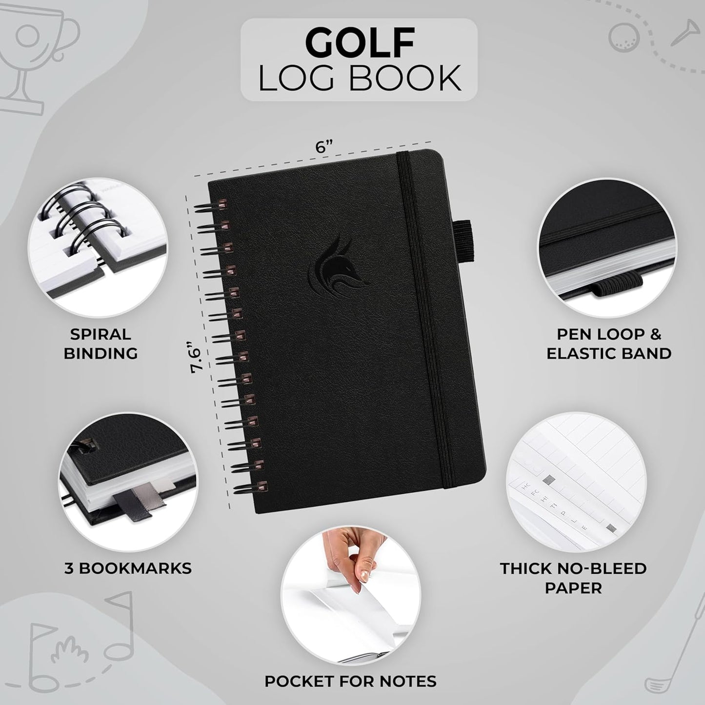 Clever Fox Golf Log Book – Small Training & Scorecard Journal – Pocket Notebook – Golf Practice Accessories & Gifts Ideas for Men (Black)