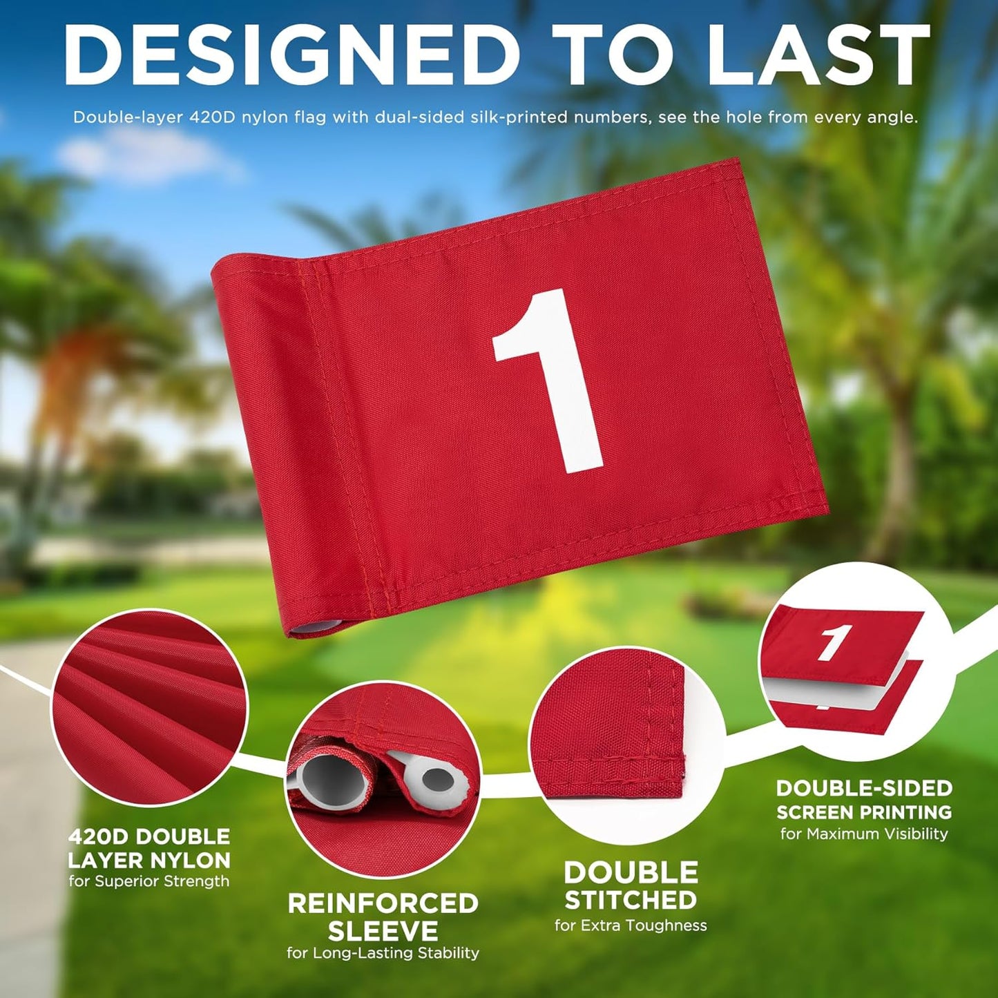 KINGTOP Golf Flagstick Mini, Putting Green Flag for Yard, All 3 Feet, Double-Sided Numbered Golf Flags, Golf Pin Flag Hole Cup Set, Portable 2-Section Design, Gifts Idea